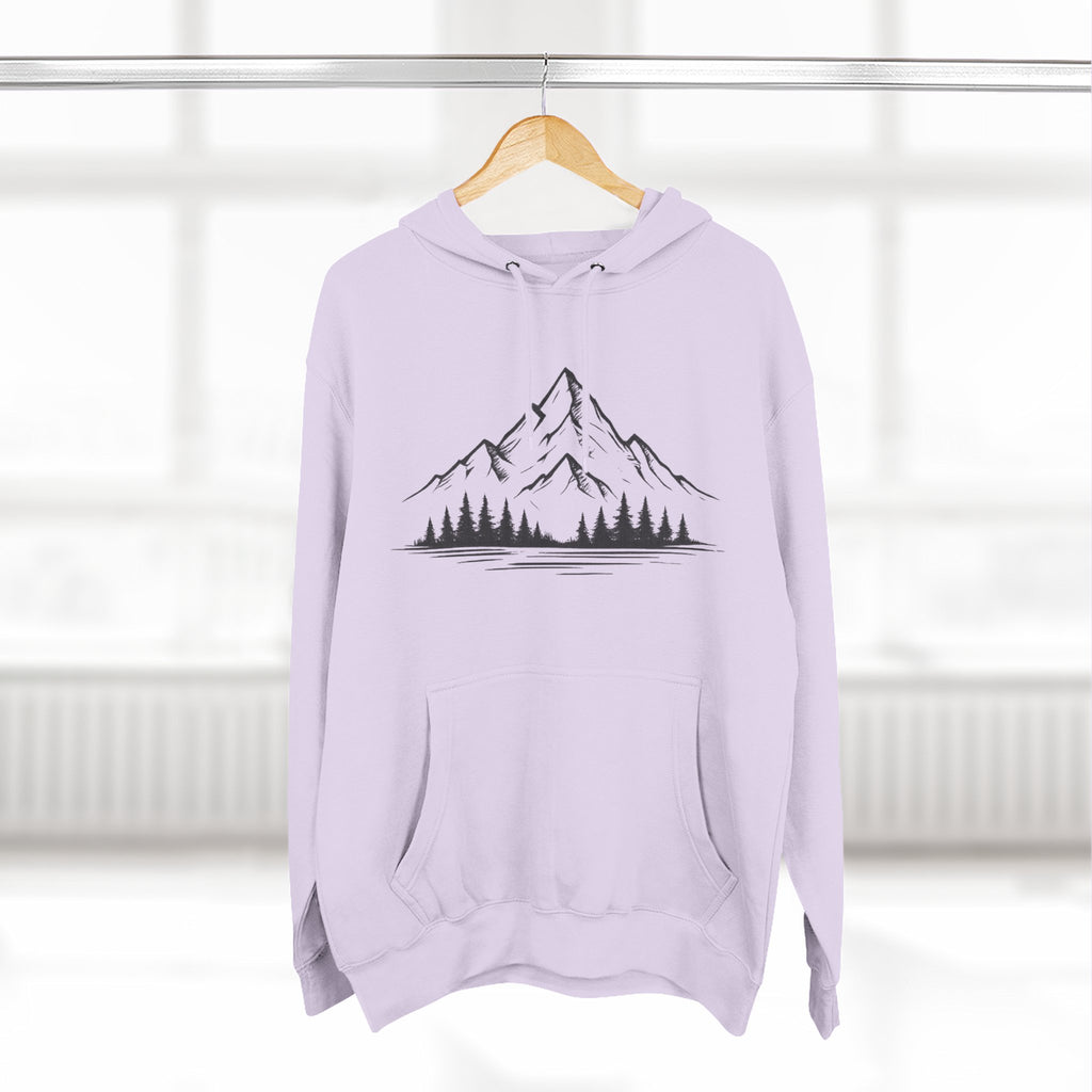 Mountain Pines Hoodie — Minimal Mountain & Forest Graphic Pullover