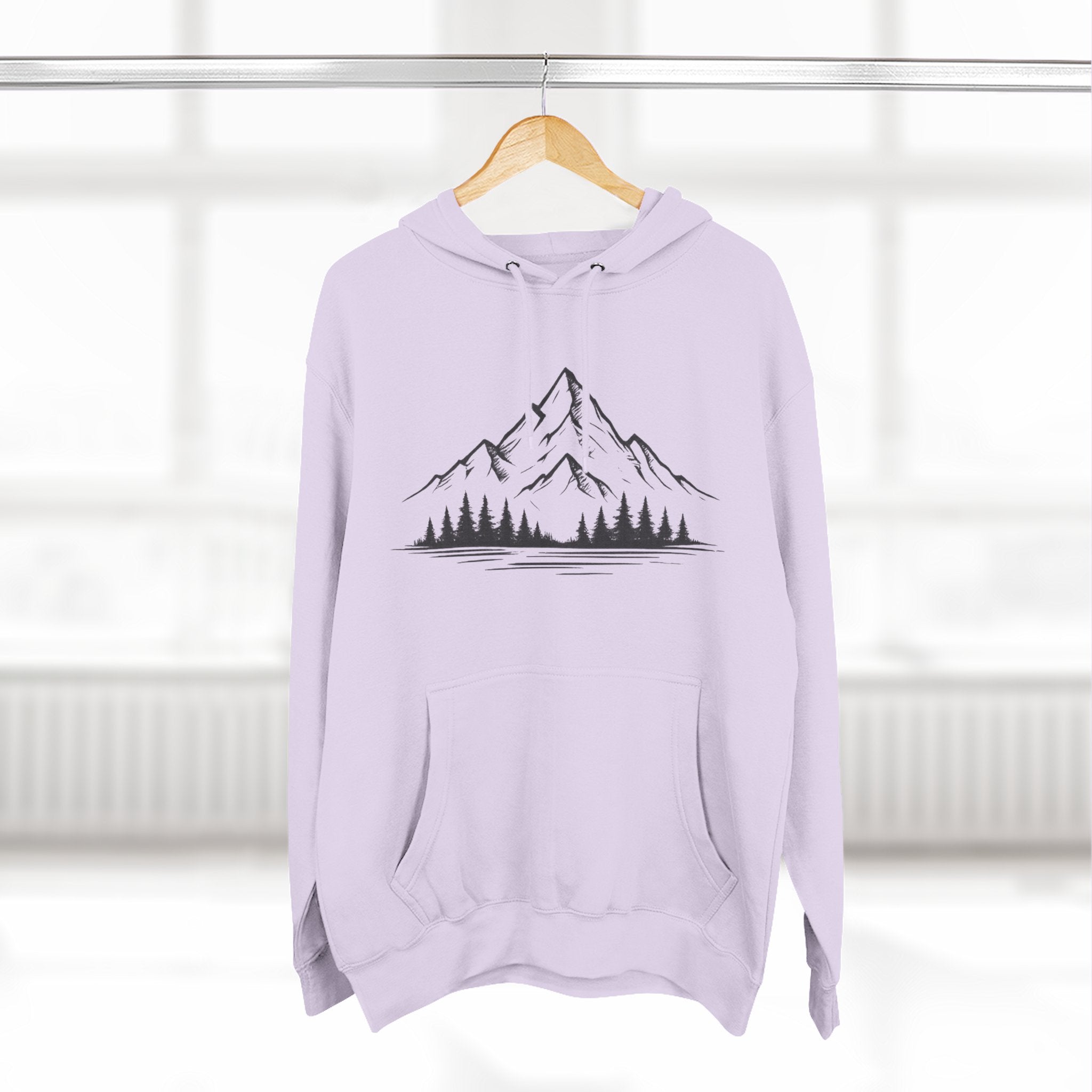 Mountain Pines Hoodie — Minimal Mountain & Forest Graphic Pullover