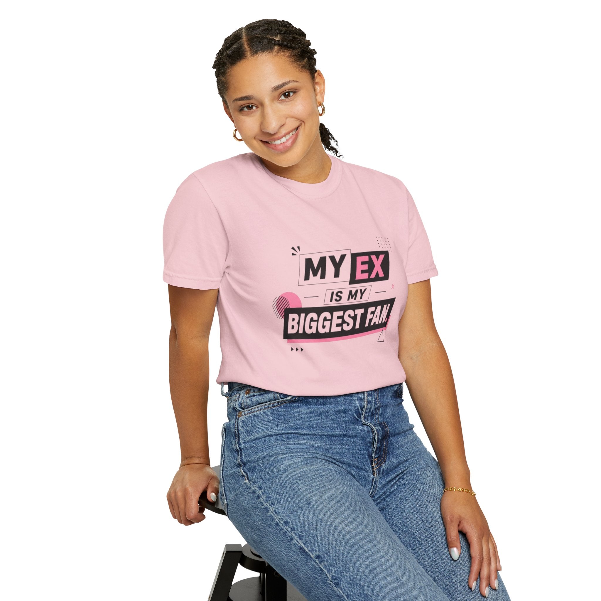 Funny Graphic T-Shirt — "My Ex Is My Biggest Fan" Retro Pink & Black