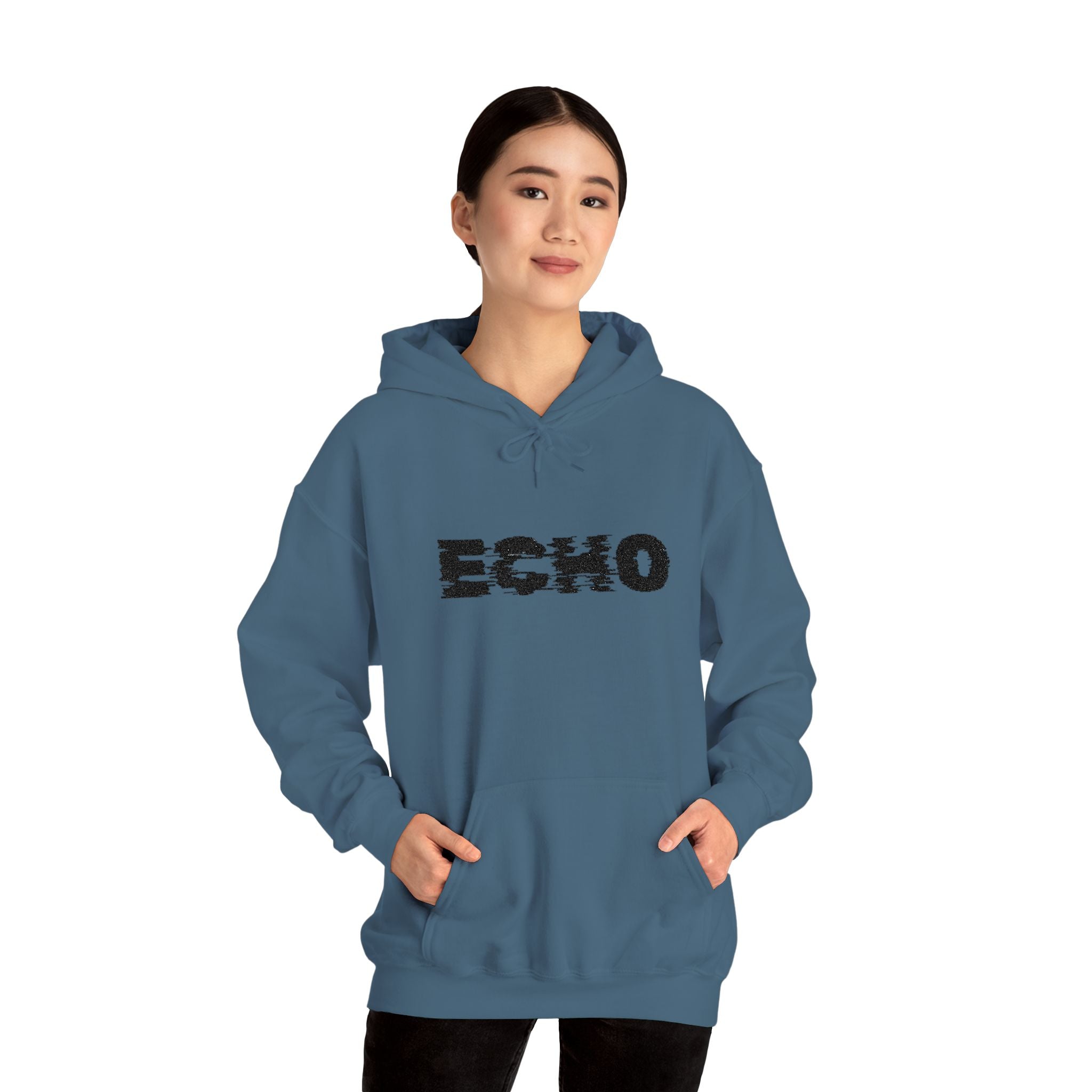 Echo Distressed Logo Hoodie — Retro Grunge Streetwear Pullover