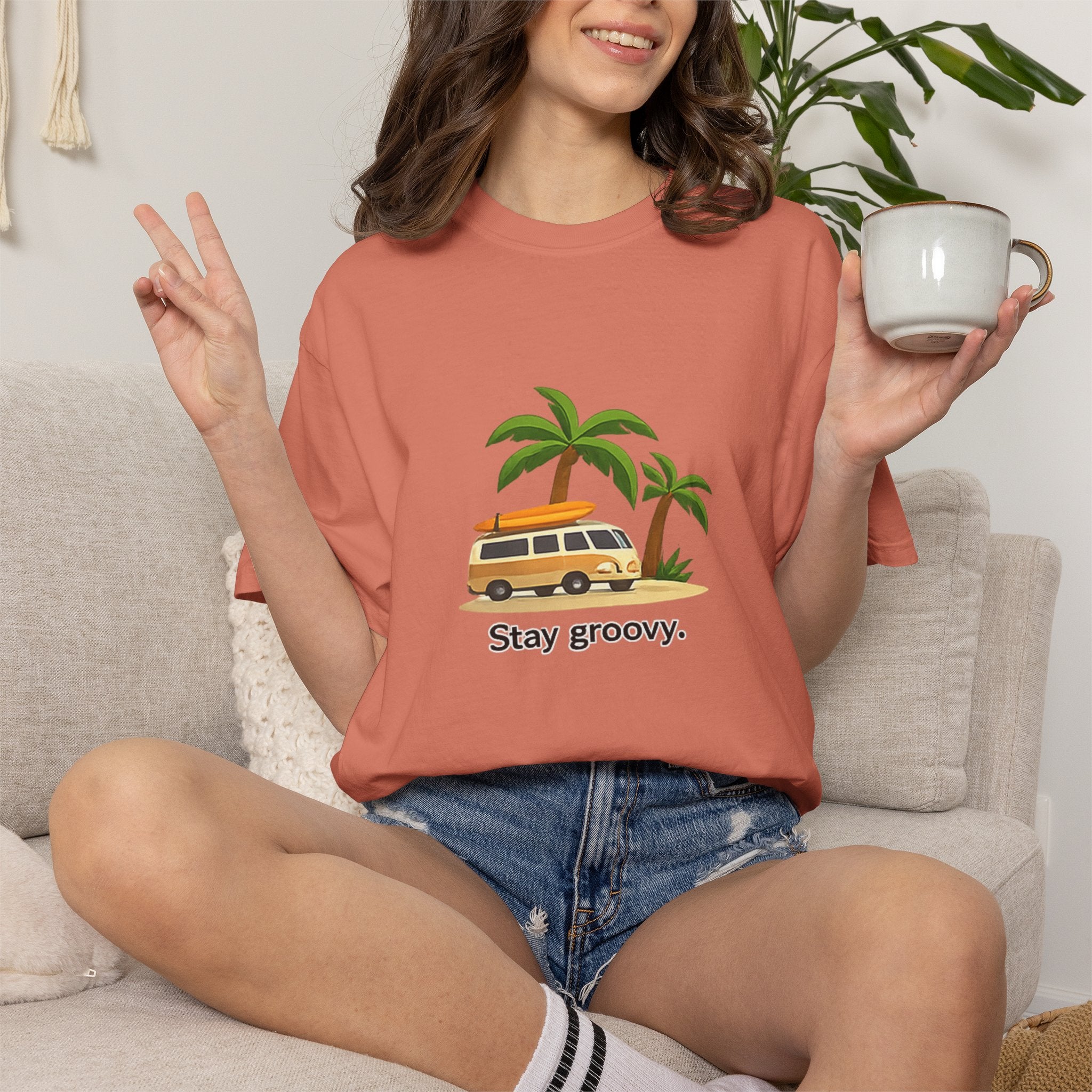 Vintage Surf Van T-Shirt – "Stay Groovy" Retro Beach Tee