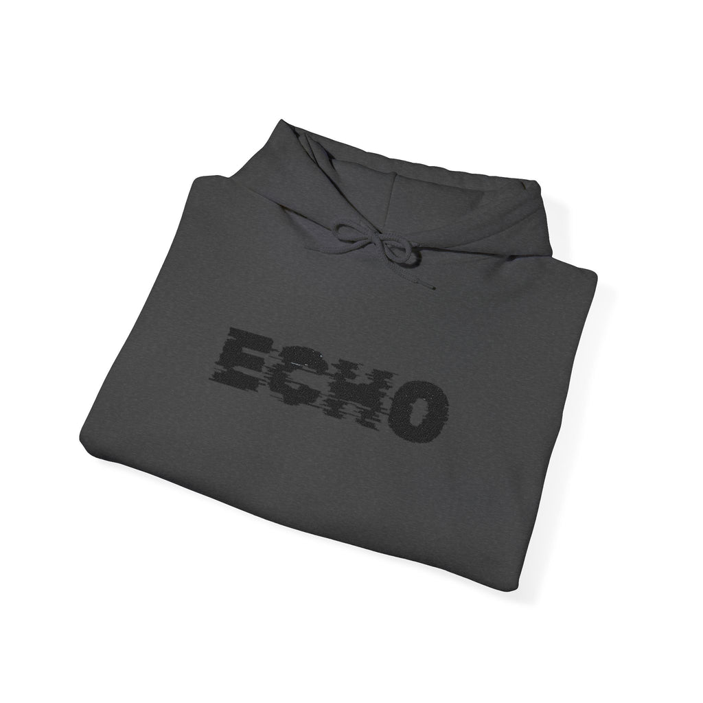 Echo Distressed Logo Hoodie — Retro Grunge Streetwear Pullover