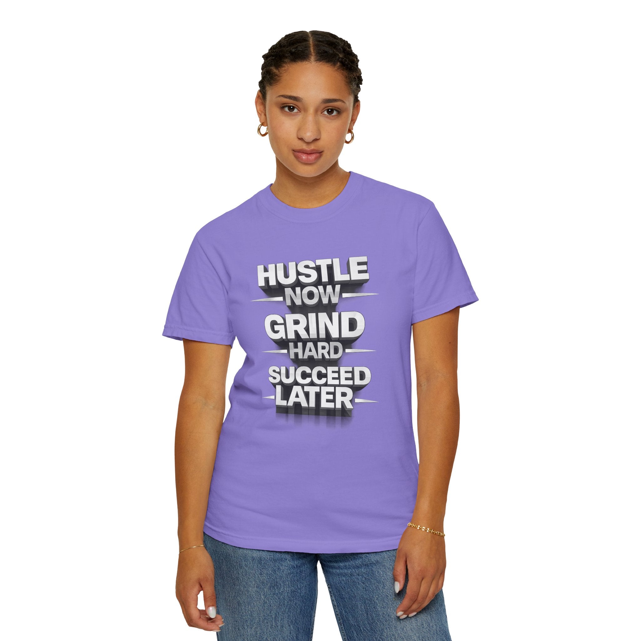 Motivational Hustle T‑Shirt — “Hustle Now, Grind Hard, Succeed Later”