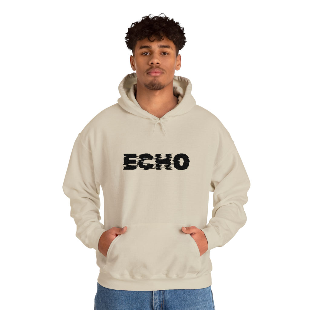 Echo Distressed Logo Hoodie — Retro Grunge Streetwear Pullover