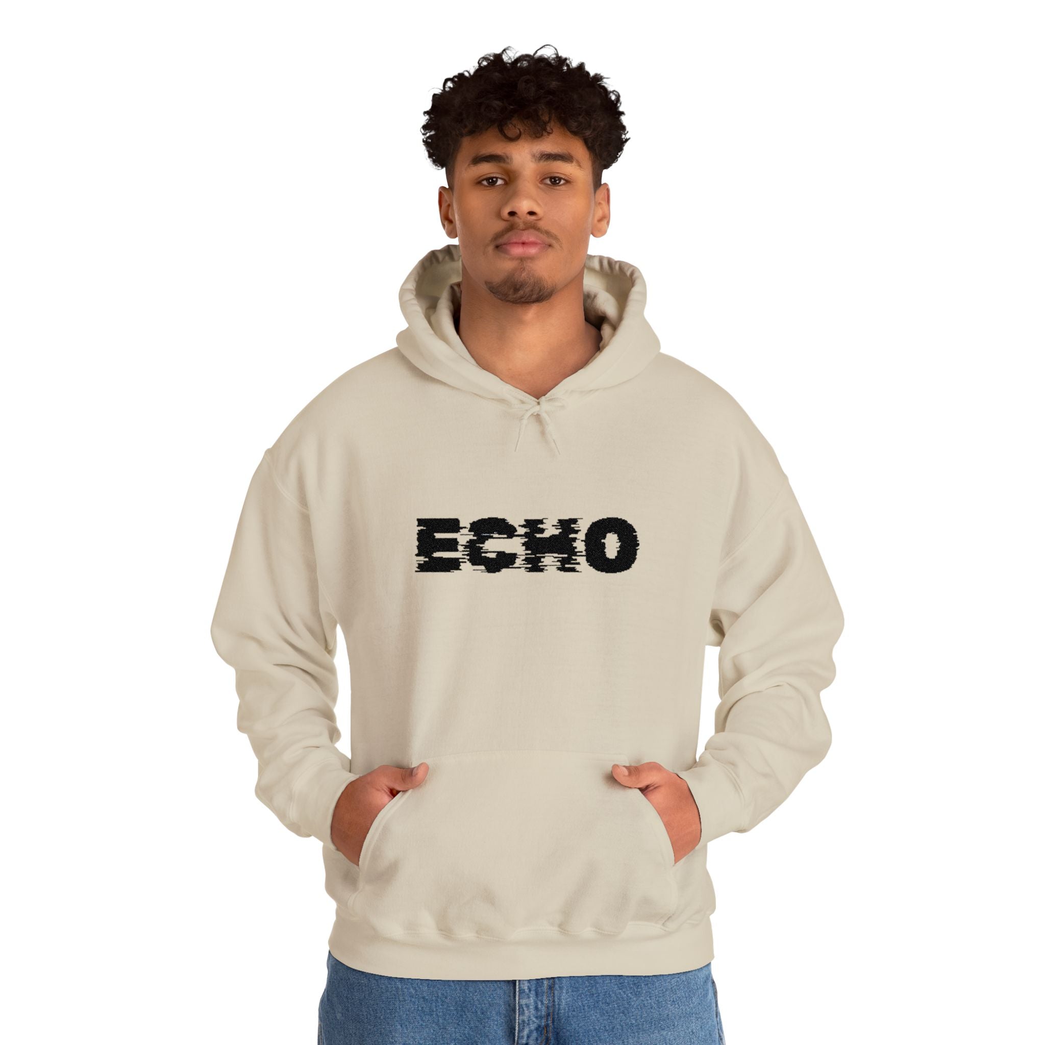 Echo Distressed Logo Hoodie — Retro Grunge Streetwear Pullover
