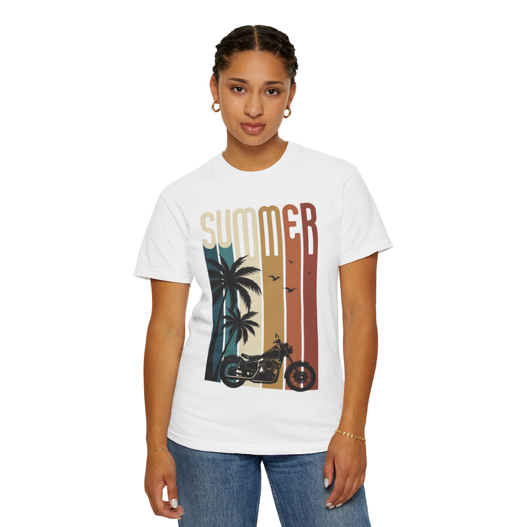 Summer Motorcycle Tee — Retro Palm Tree Beach Graphic T-Shirt