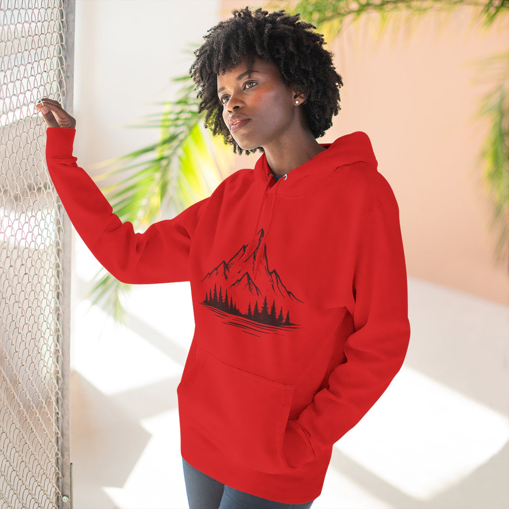 Mountain Pines Hoodie — Minimal Mountain & Forest Graphic Pullover