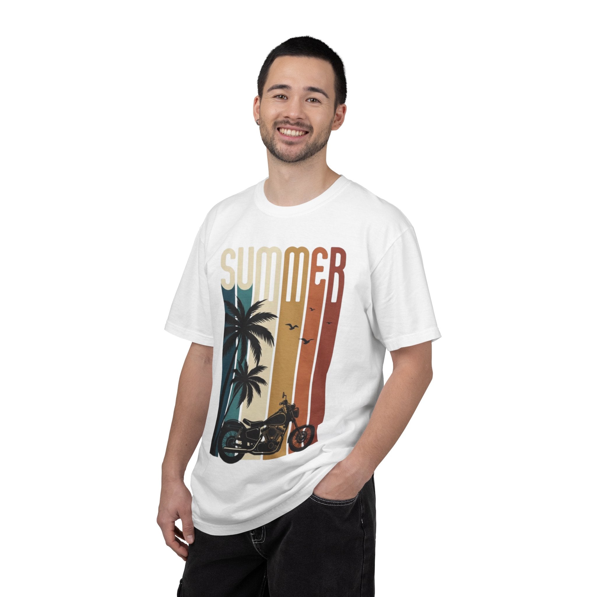 Summer Motorcycle Tee — Retro Palm Tree Beach Graphic T-Shirt