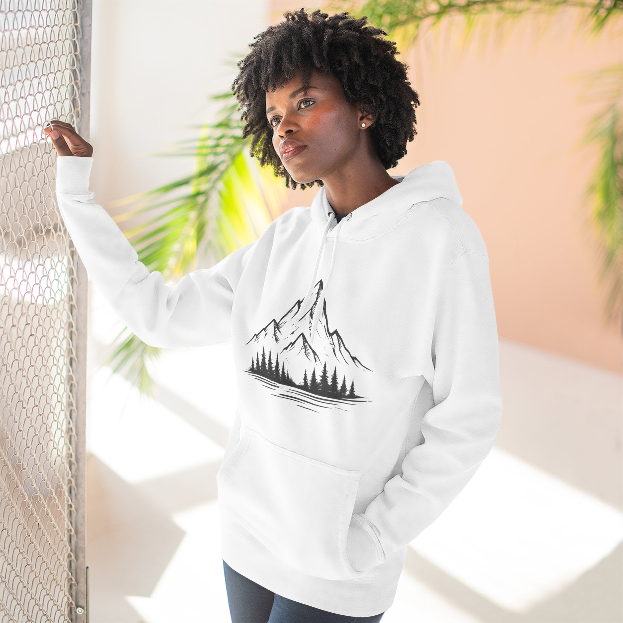 Mountain Pines Hoodie — Minimal Mountain & Forest Graphic Pullover