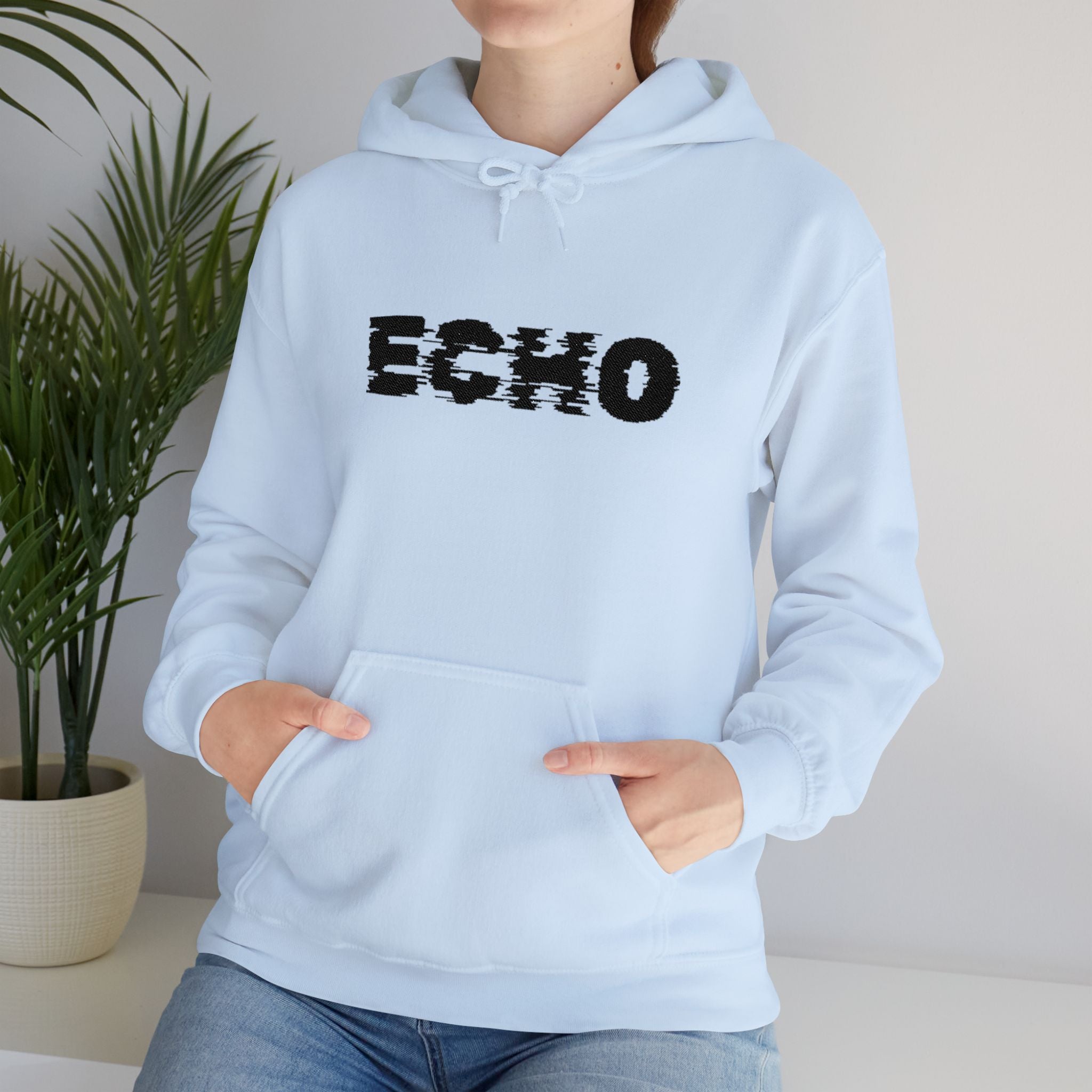 Echo Distressed Logo Hoodie — Retro Grunge Streetwear Pullover