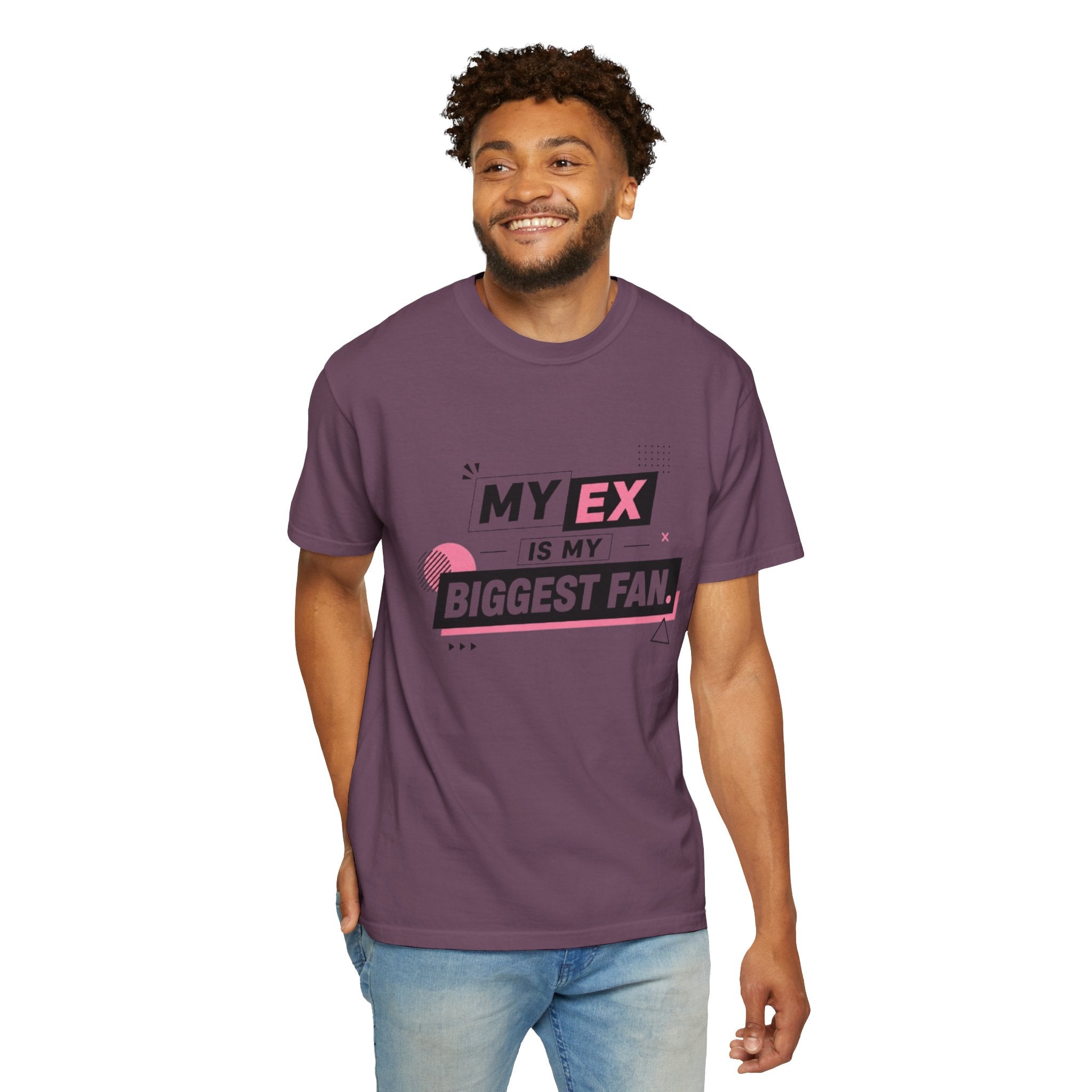 Funny Graphic T-Shirt — "My Ex Is My Biggest Fan" Retro Pink & Black