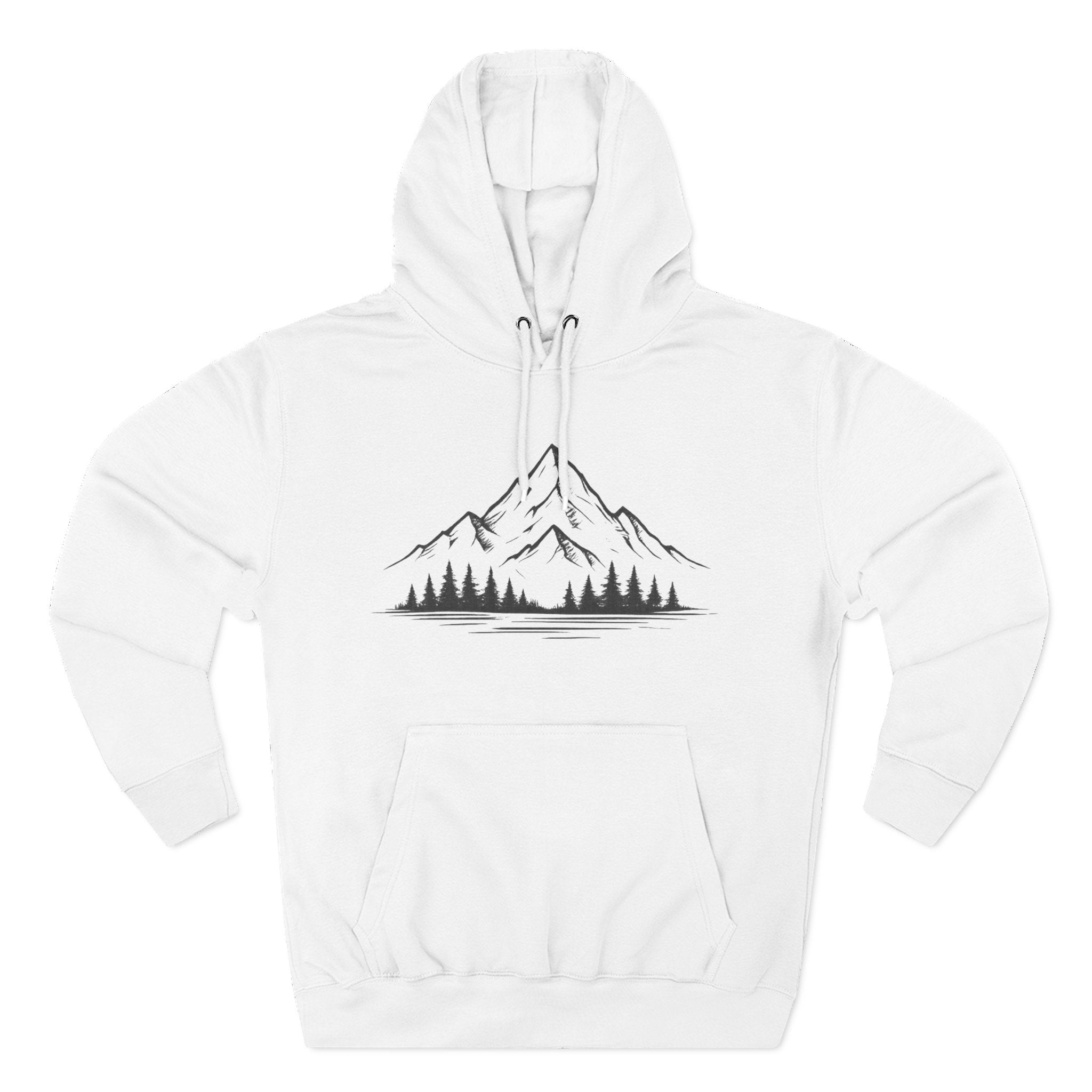 Mountain Pines Hoodie — Minimal Mountain & Forest Graphic Pullover
