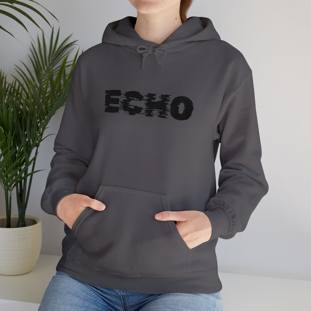 Echo Distressed Logo Hoodie — Retro Grunge Streetwear Pullover