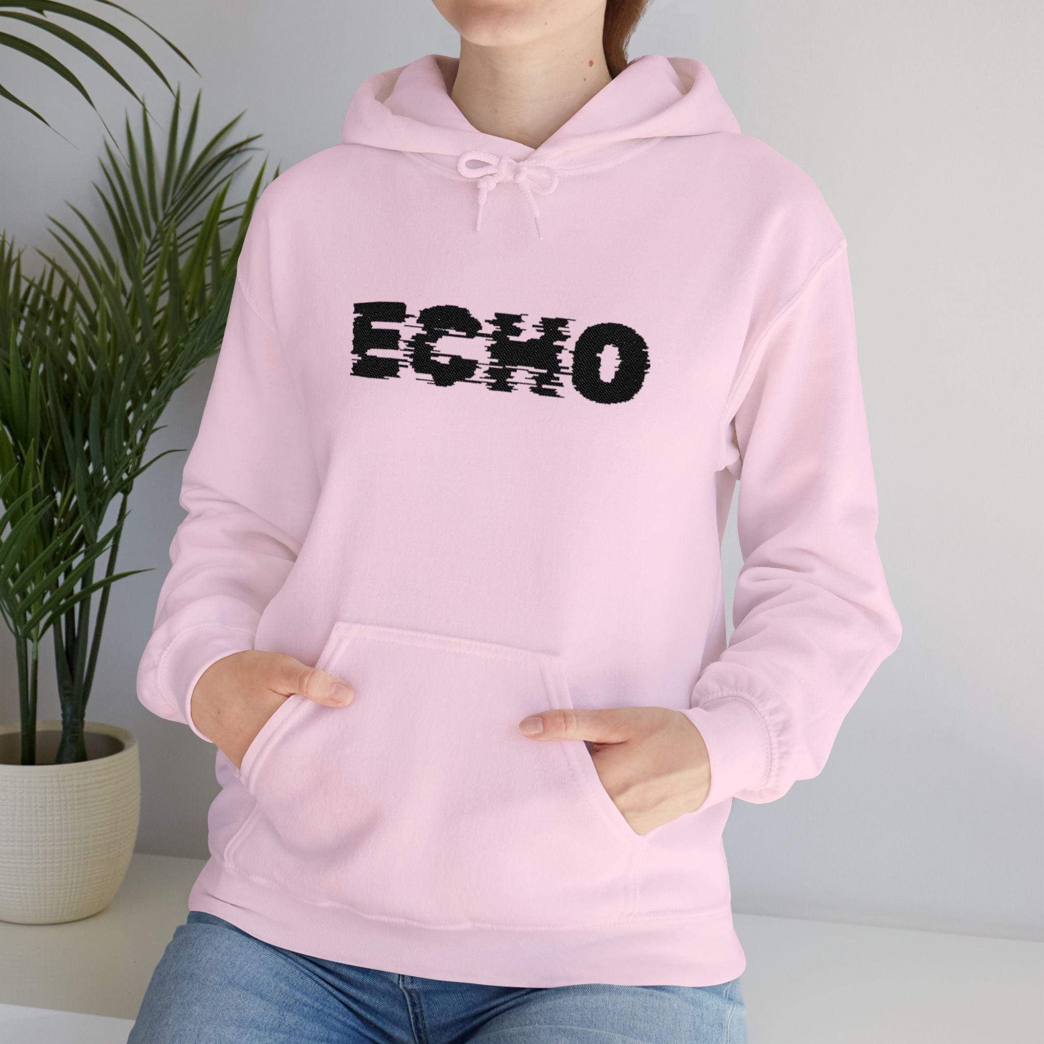 Echo Distressed Logo Hoodie — Retro Grunge Streetwear Pullover