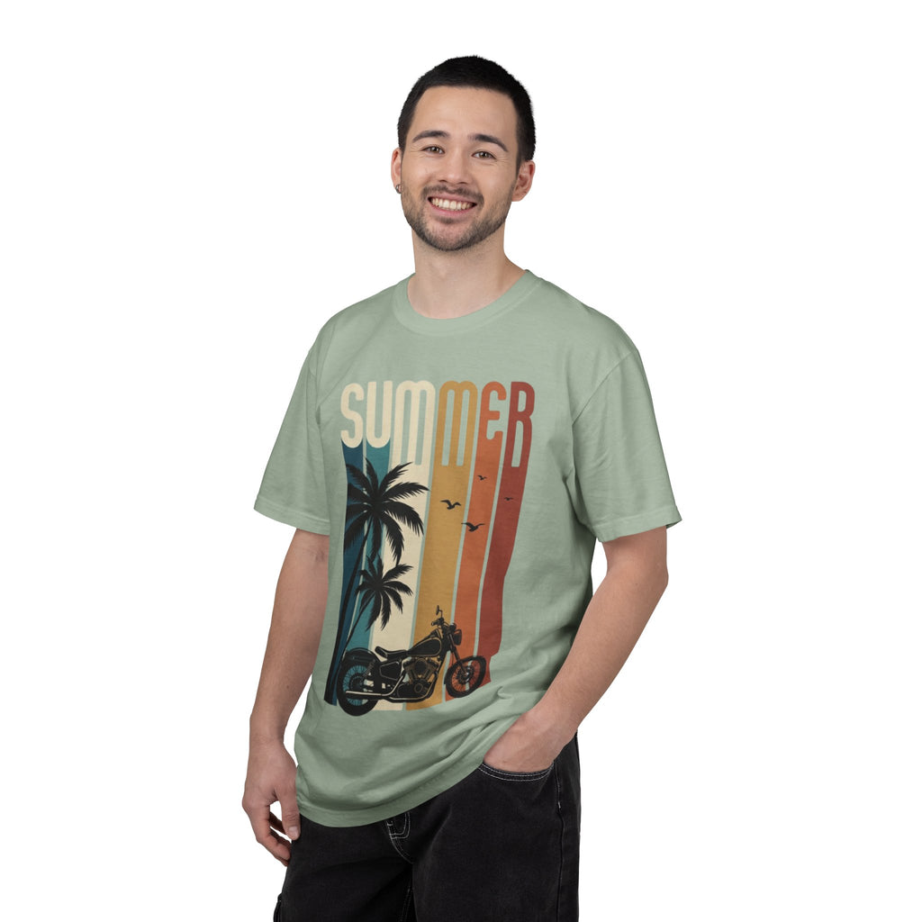 Summer Motorcycle Tee — Retro Palm Tree Beach Graphic T-Shirt