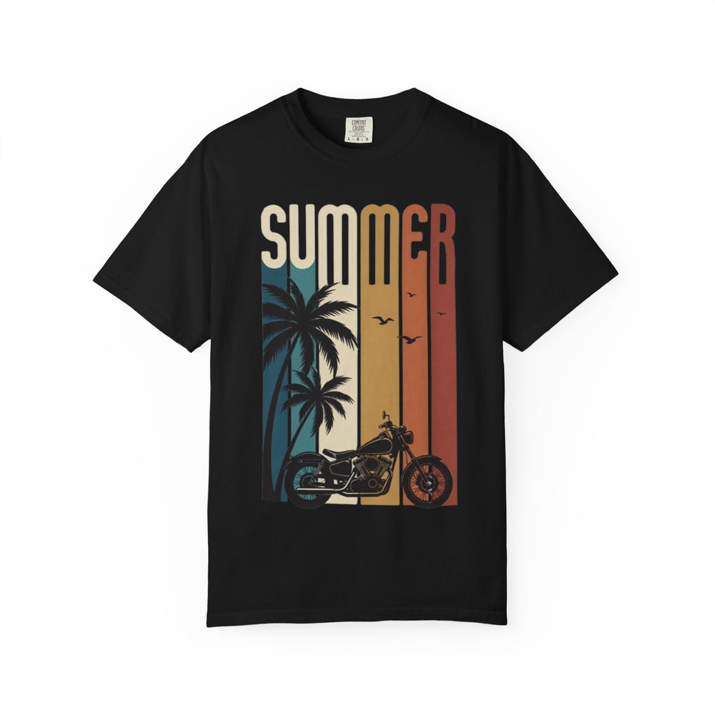 Summer Motorcycle Tee — Retro Palm Tree Beach Graphic T-Shirt