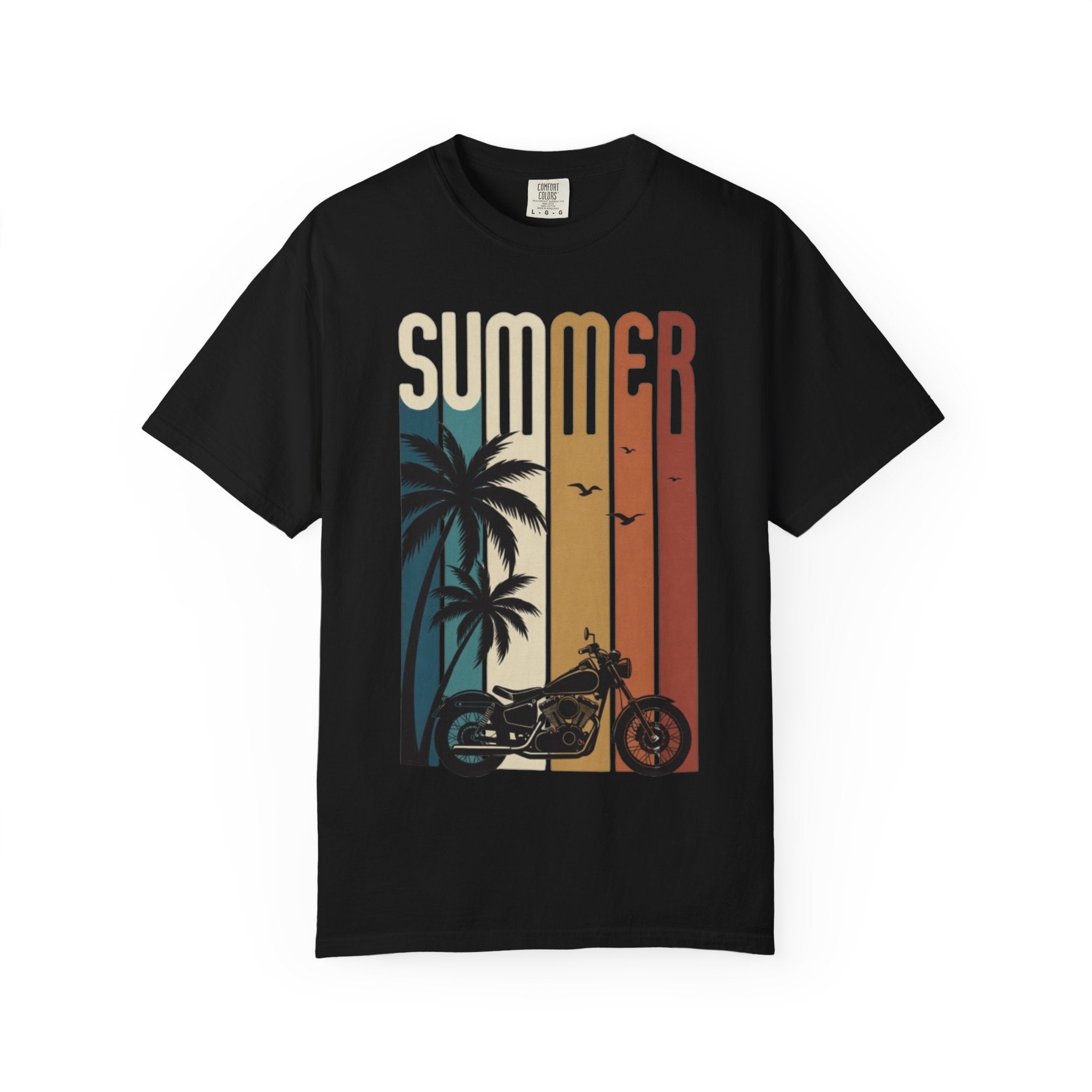 Summer Motorcycle Tee — Retro Palm Tree Beach Graphic T-Shirt