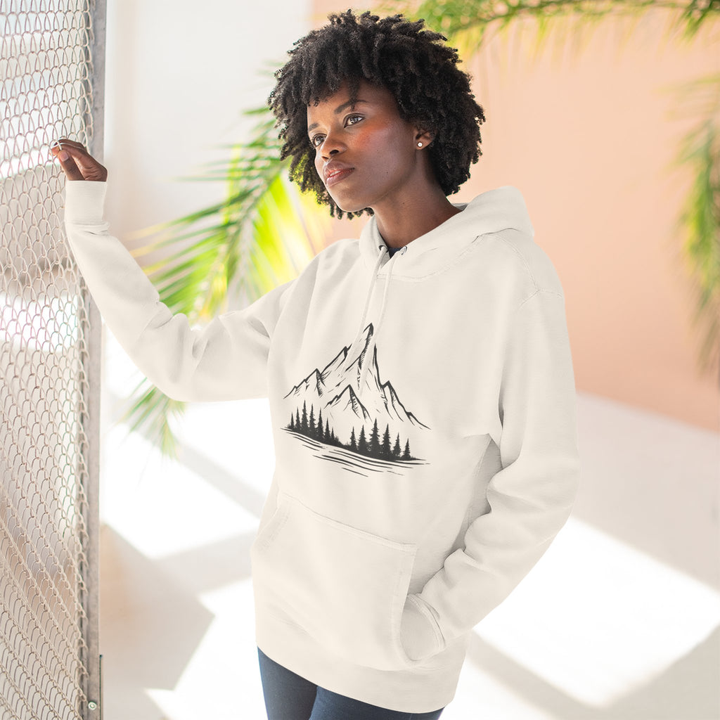 Mountain Pines Hoodie — Minimal Mountain & Forest Graphic Pullover