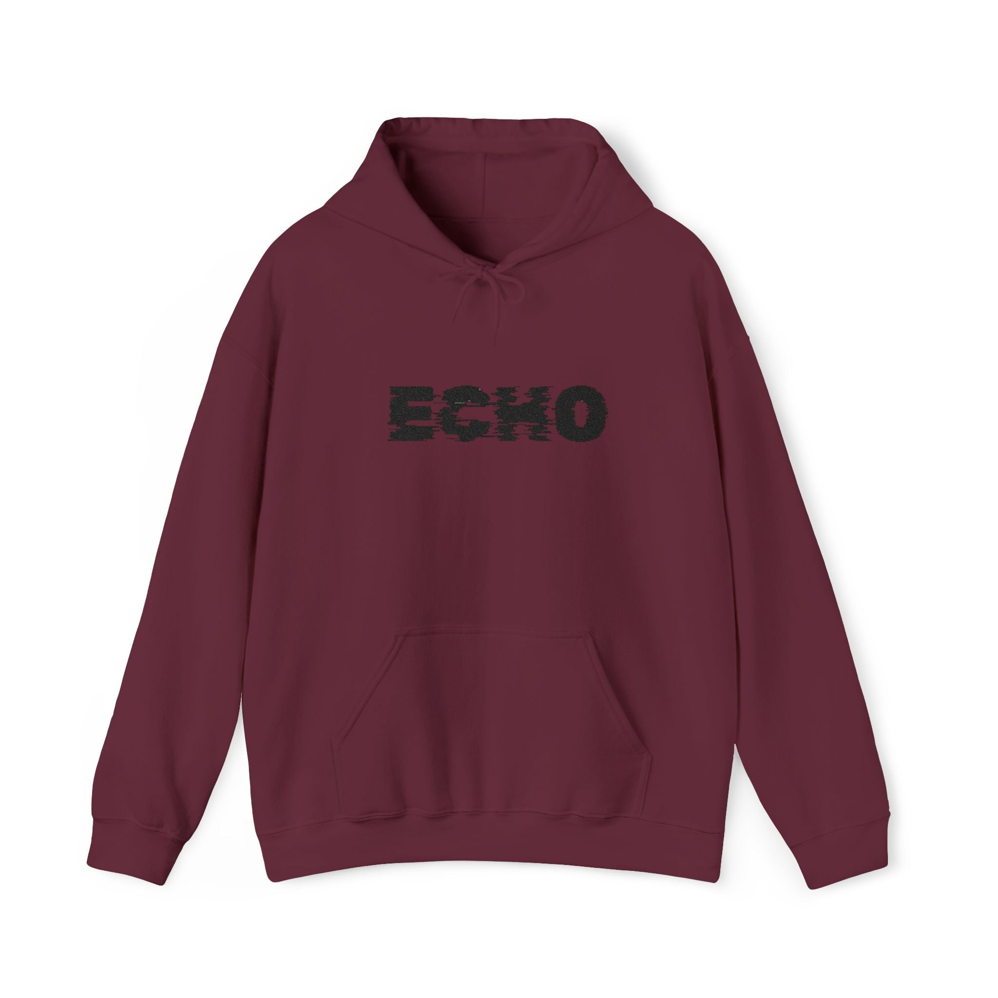 Echo Distressed Logo Hoodie — Retro Grunge Streetwear Pullover