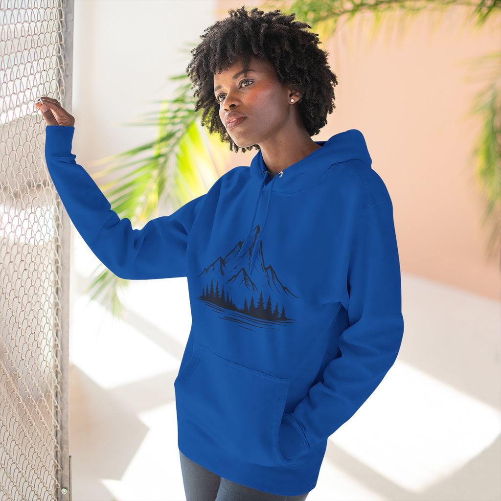 Mountain Pines Hoodie — Minimal Mountain & Forest Graphic Pullover