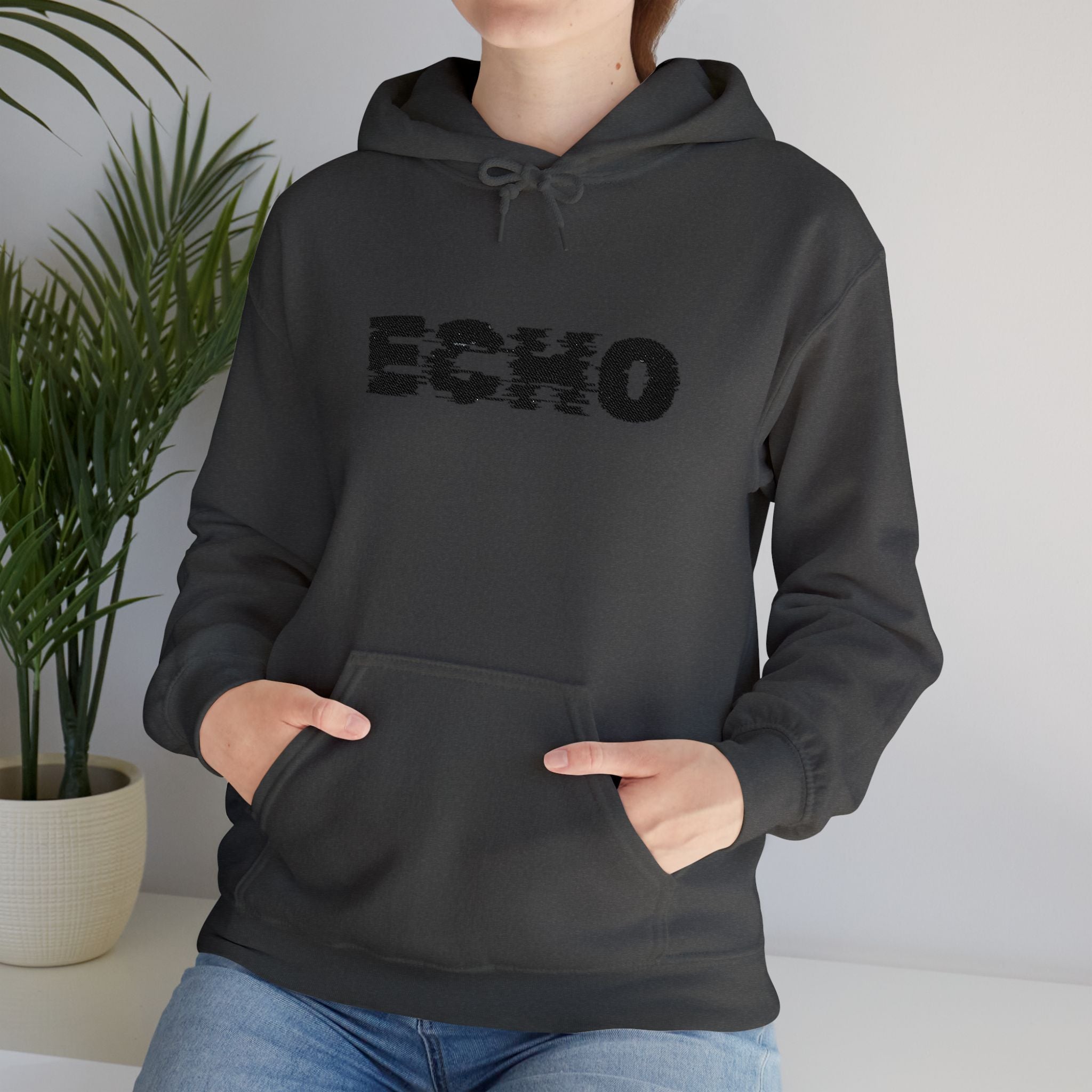 Echo Distressed Logo Hoodie — Retro Grunge Streetwear Pullover