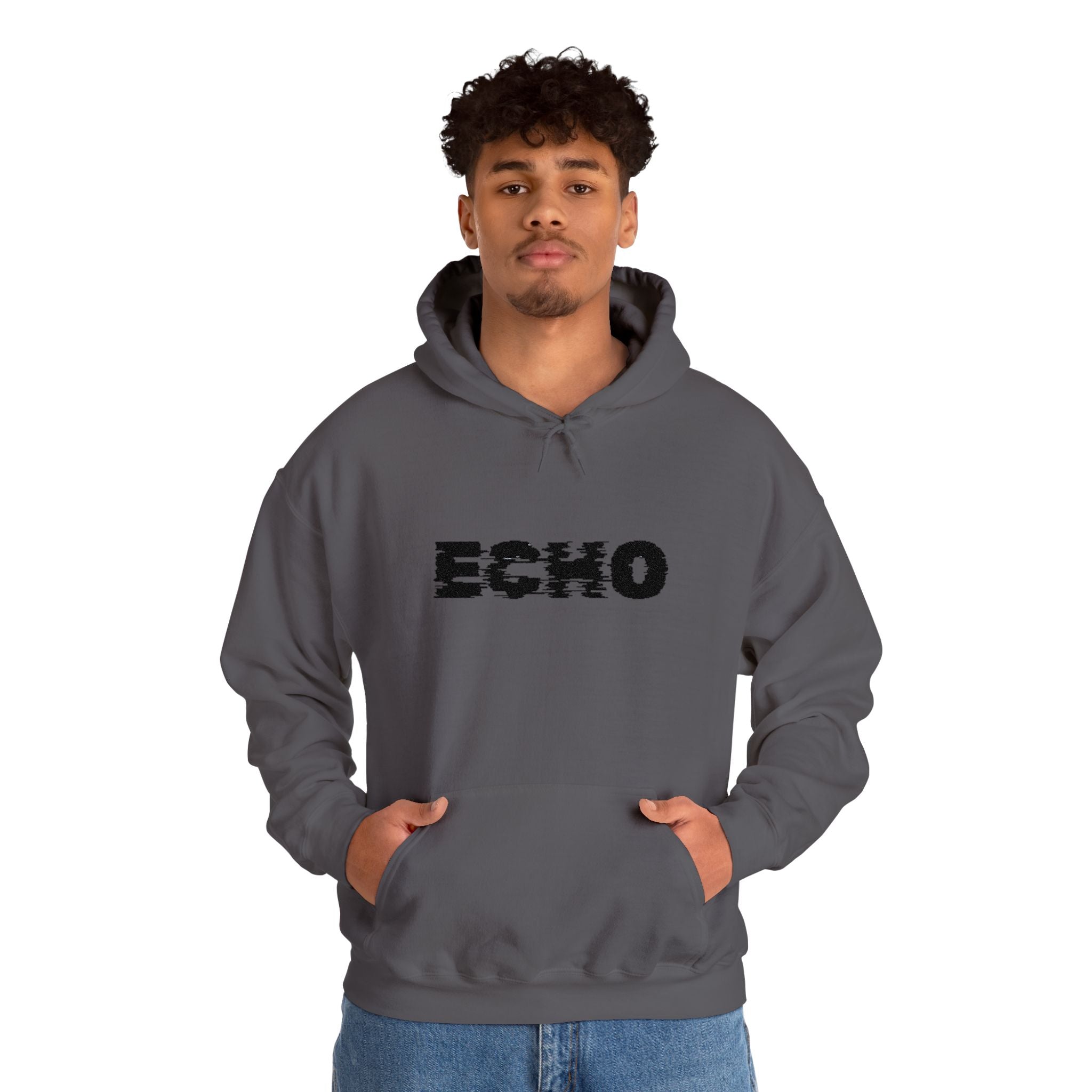 Echo Distressed Logo Hoodie — Retro Grunge Streetwear Pullover