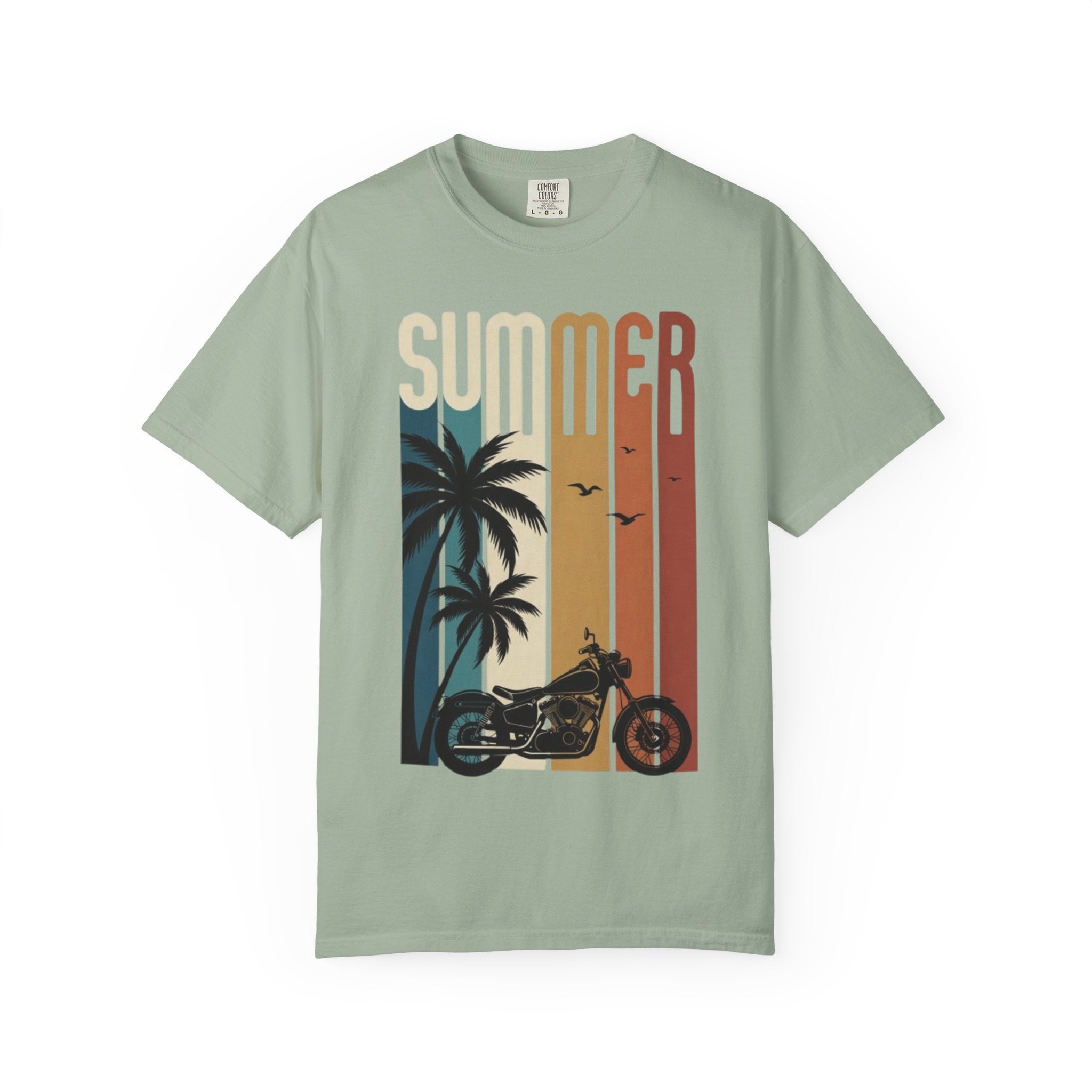 Summer Motorcycle Tee — Retro Palm Tree Beach Graphic T-Shirt