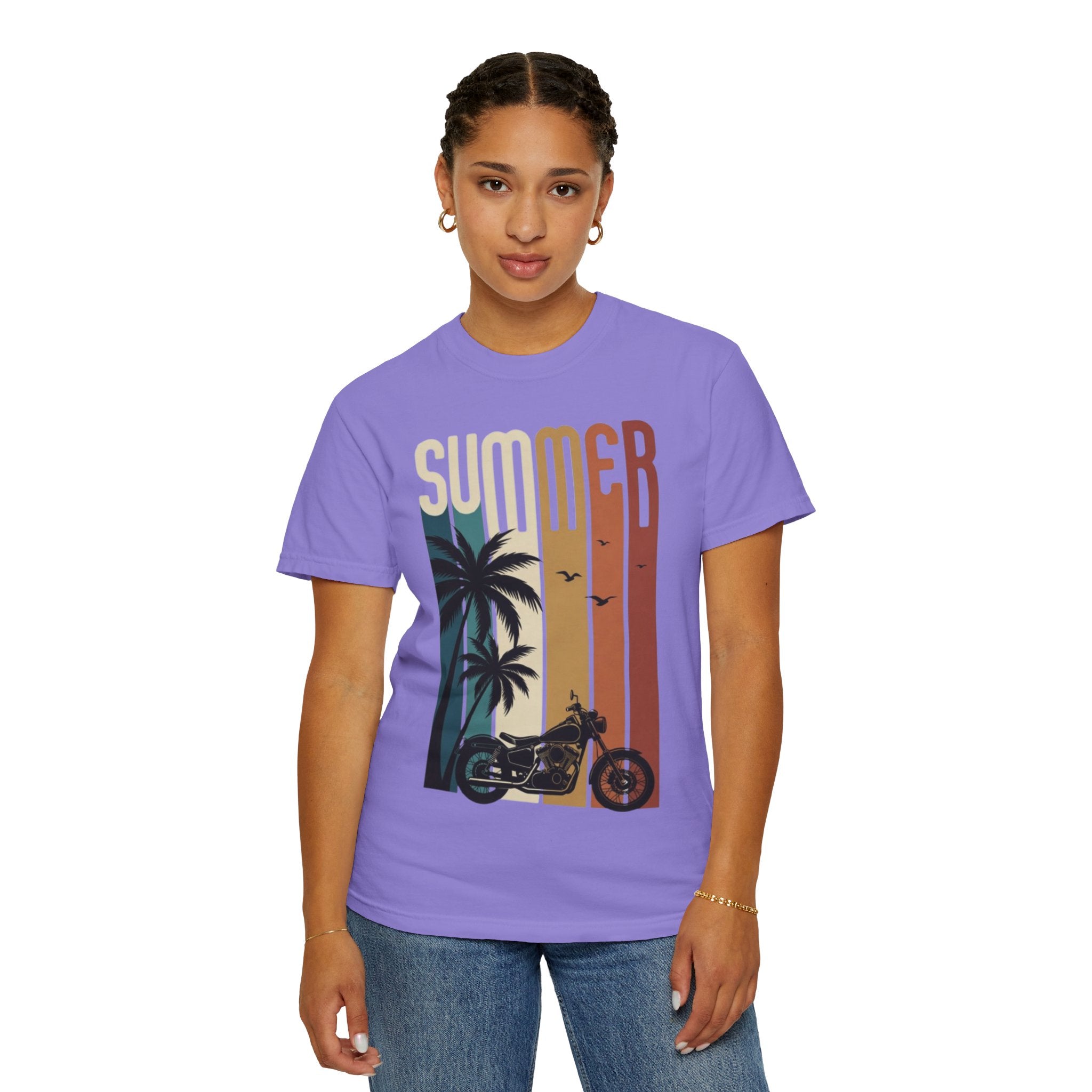 Summer Motorcycle Tee — Retro Palm Tree Beach Graphic T-Shirt