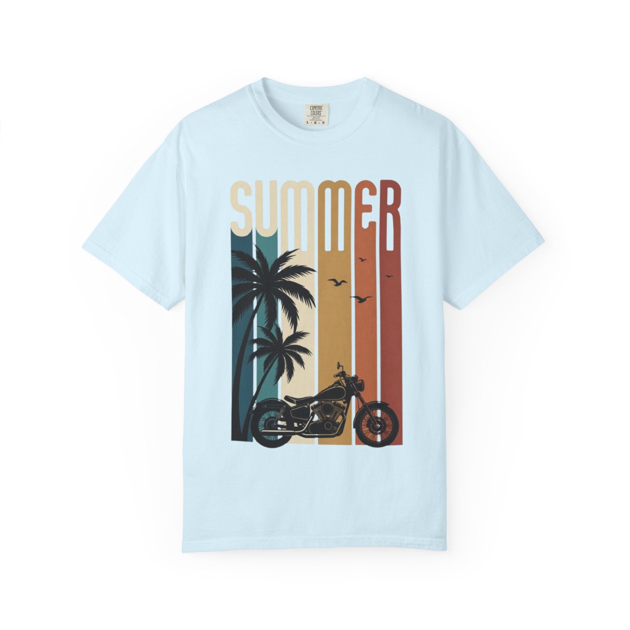 Summer Motorcycle Tee — Retro Palm Tree Beach Graphic T-Shirt