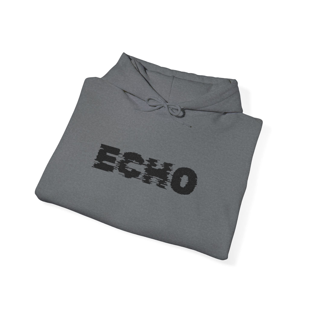 Echo Distressed Logo Hoodie — Retro Grunge Streetwear Pullover