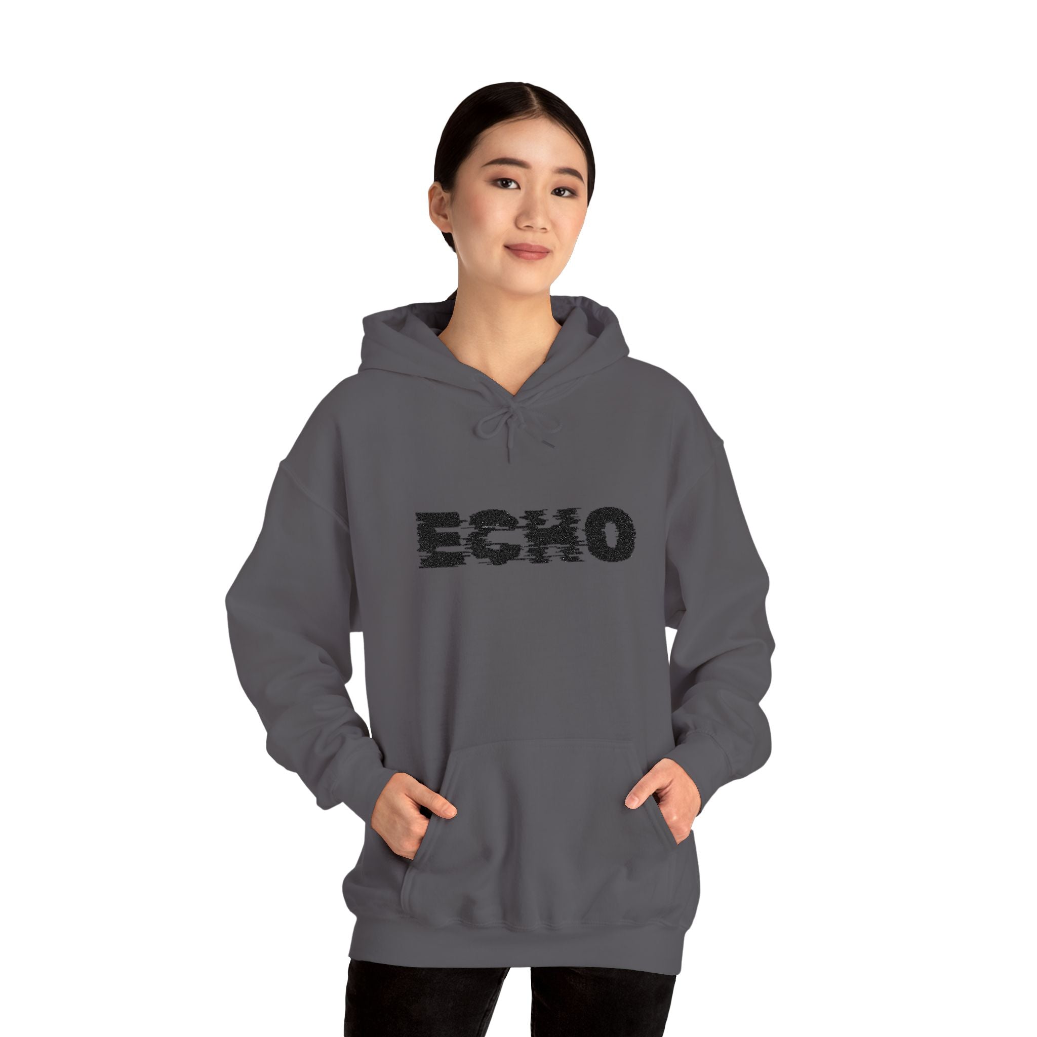 Echo Distressed Logo Hoodie — Retro Grunge Streetwear Pullover