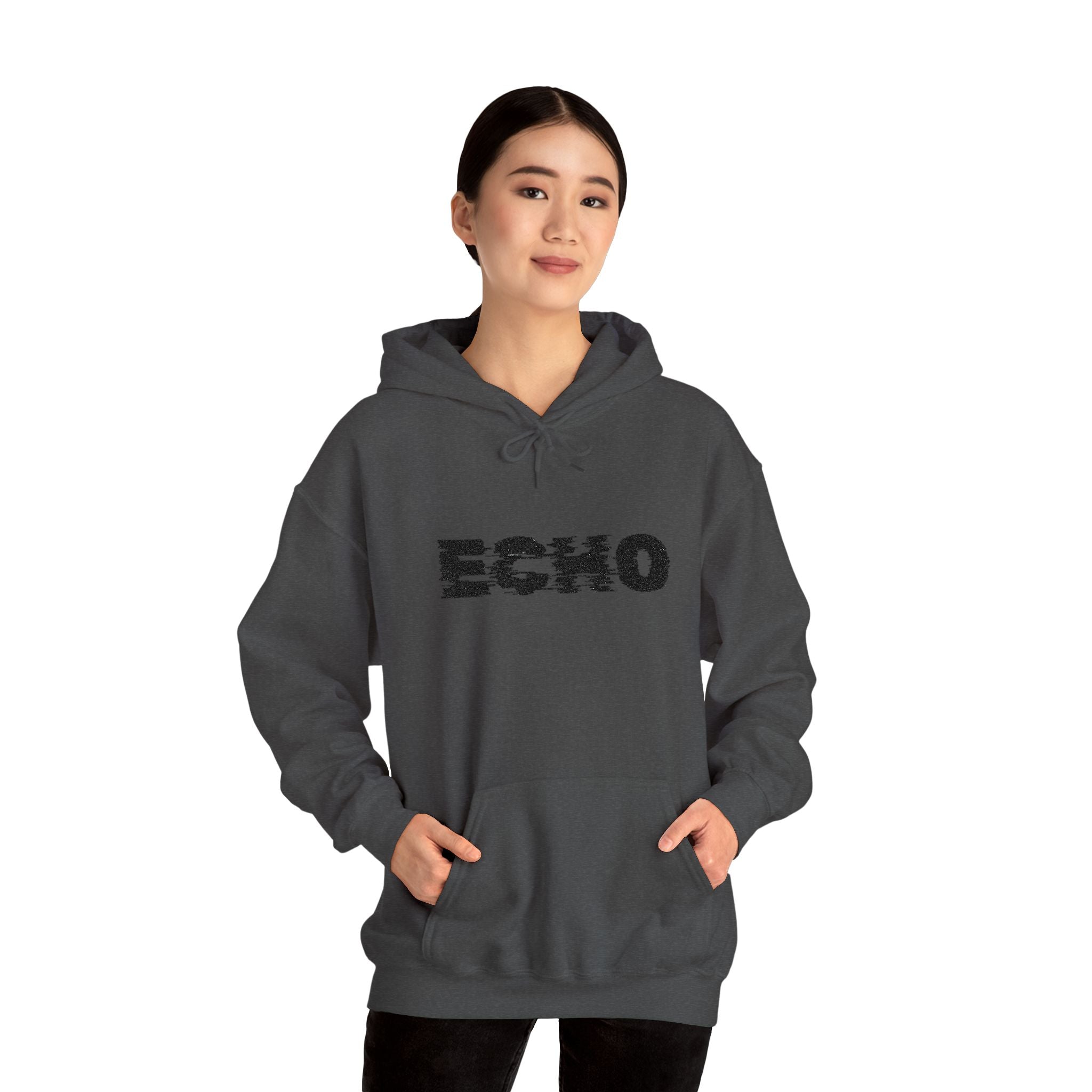 Echo Distressed Logo Hoodie — Retro Grunge Streetwear Pullover
