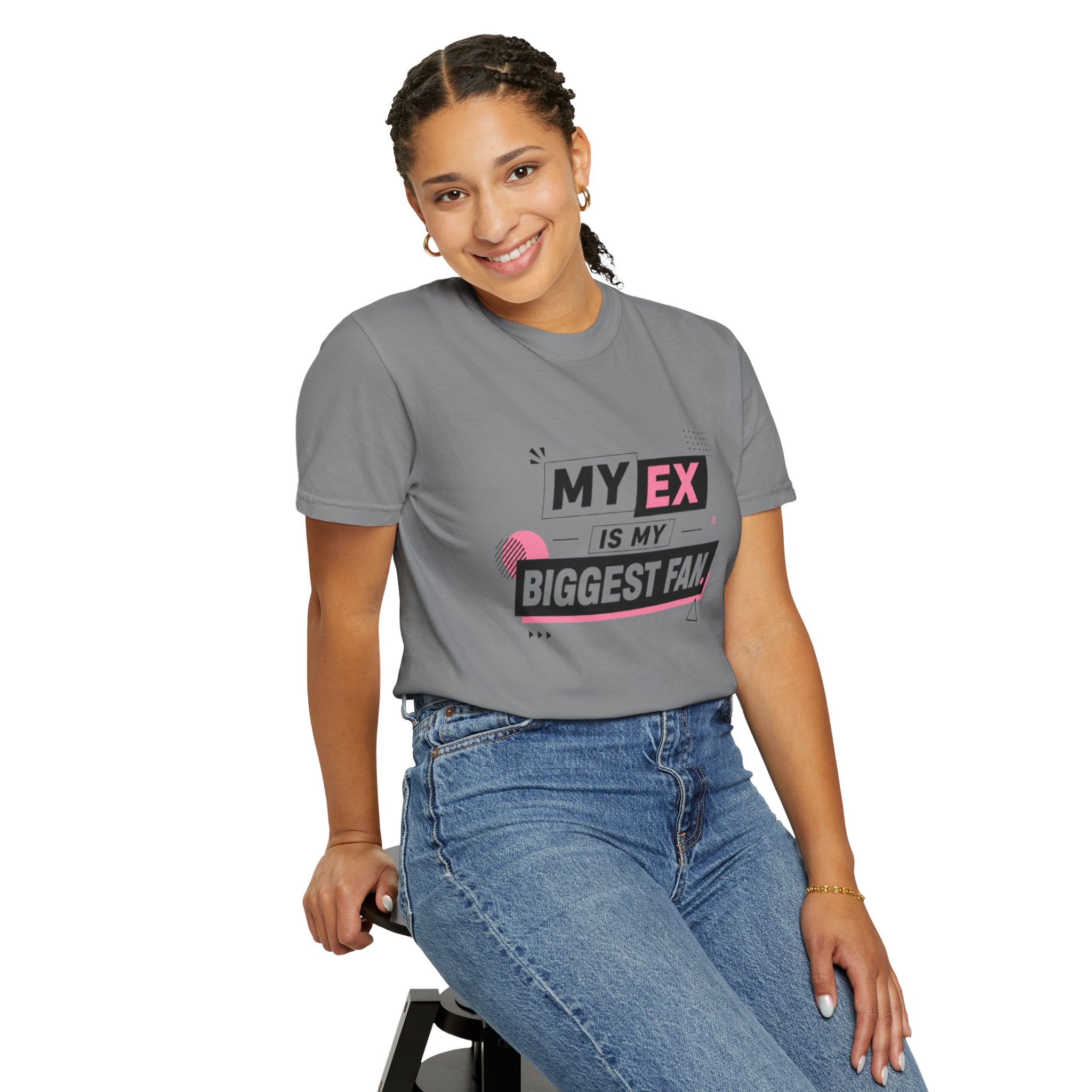 Funny Graphic T-Shirt — "My Ex Is My Biggest Fan" Retro Pink & Black