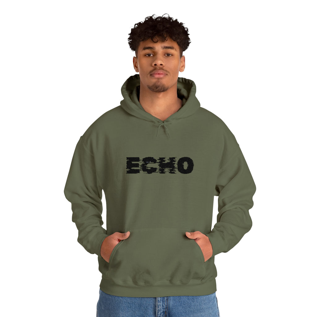 Echo Distressed Logo Hoodie — Retro Grunge Streetwear Pullover
