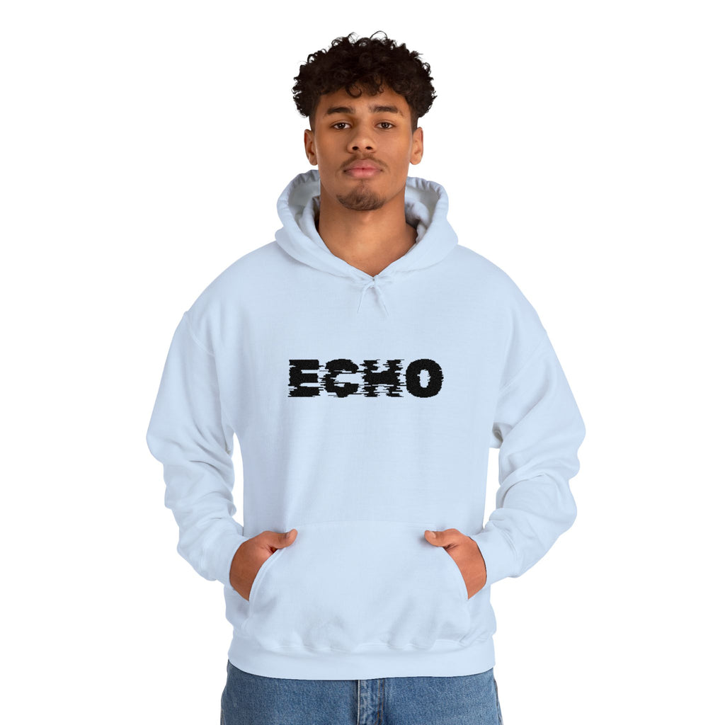 Echo Distressed Logo Hoodie — Retro Grunge Streetwear Pullover