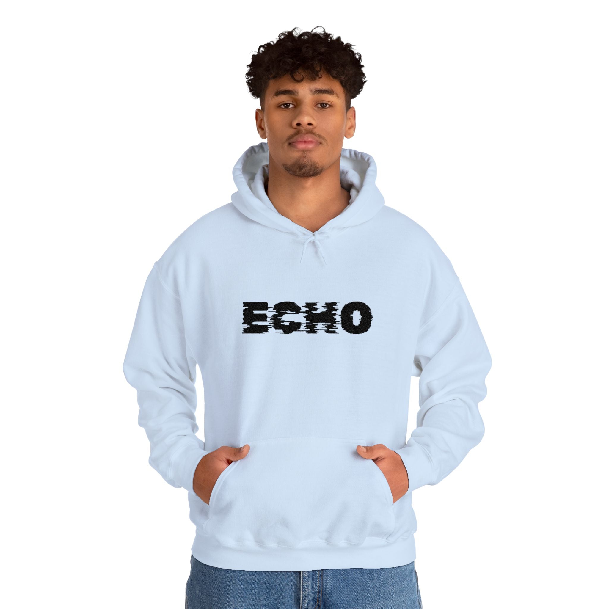 Echo Distressed Logo Hoodie — Retro Grunge Streetwear Pullover