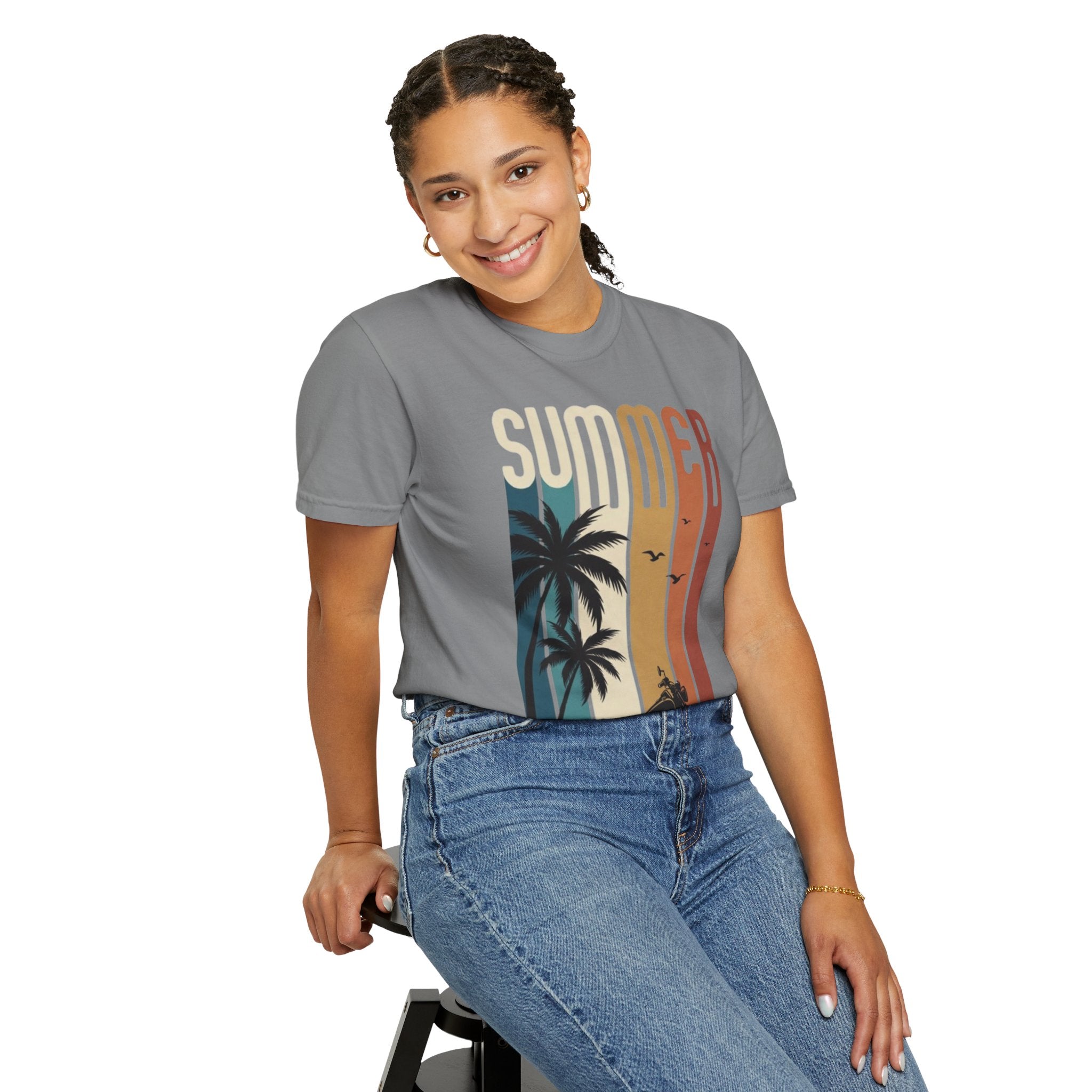 Summer Motorcycle Tee — Retro Palm Tree Beach Graphic T-Shirt
