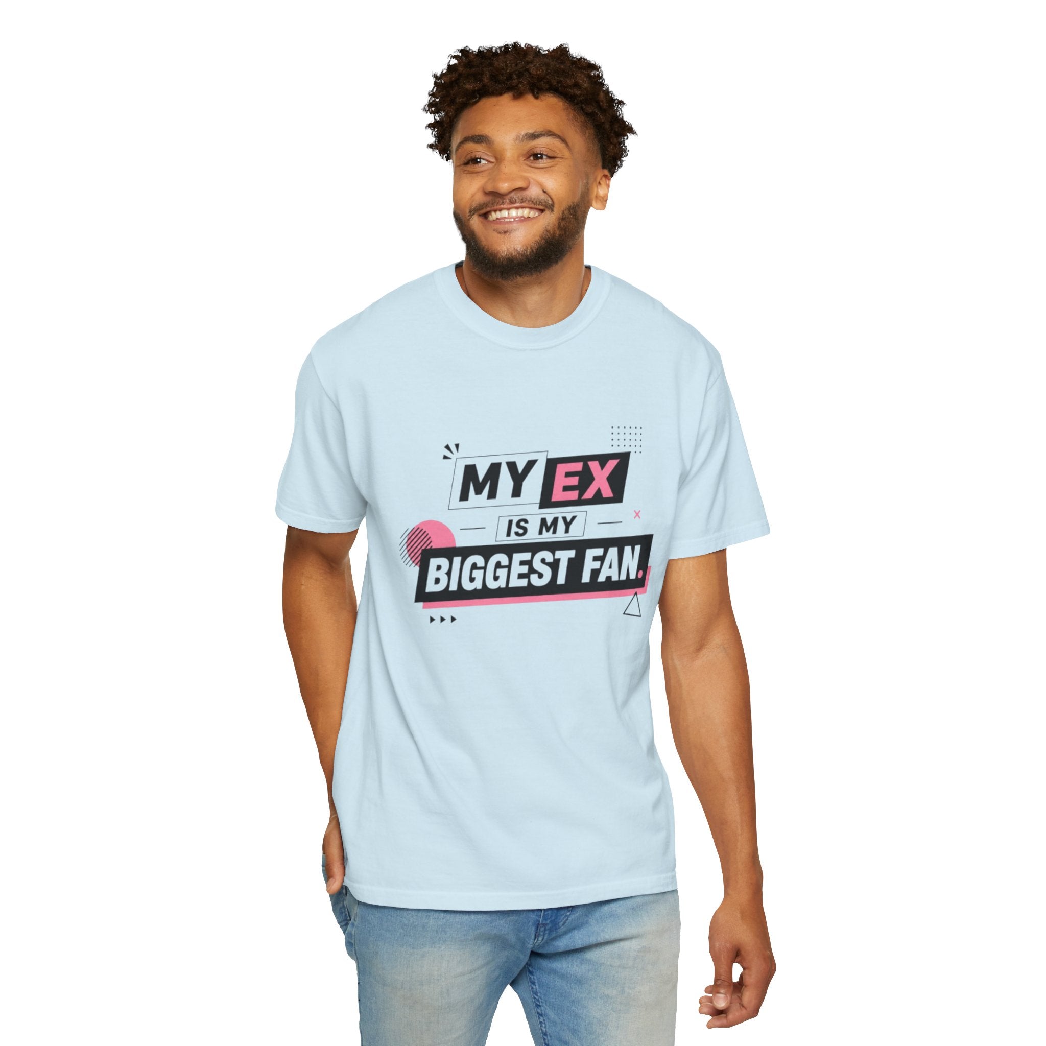 Funny Graphic T-Shirt — "My Ex Is My Biggest Fan" Retro Pink & Black
