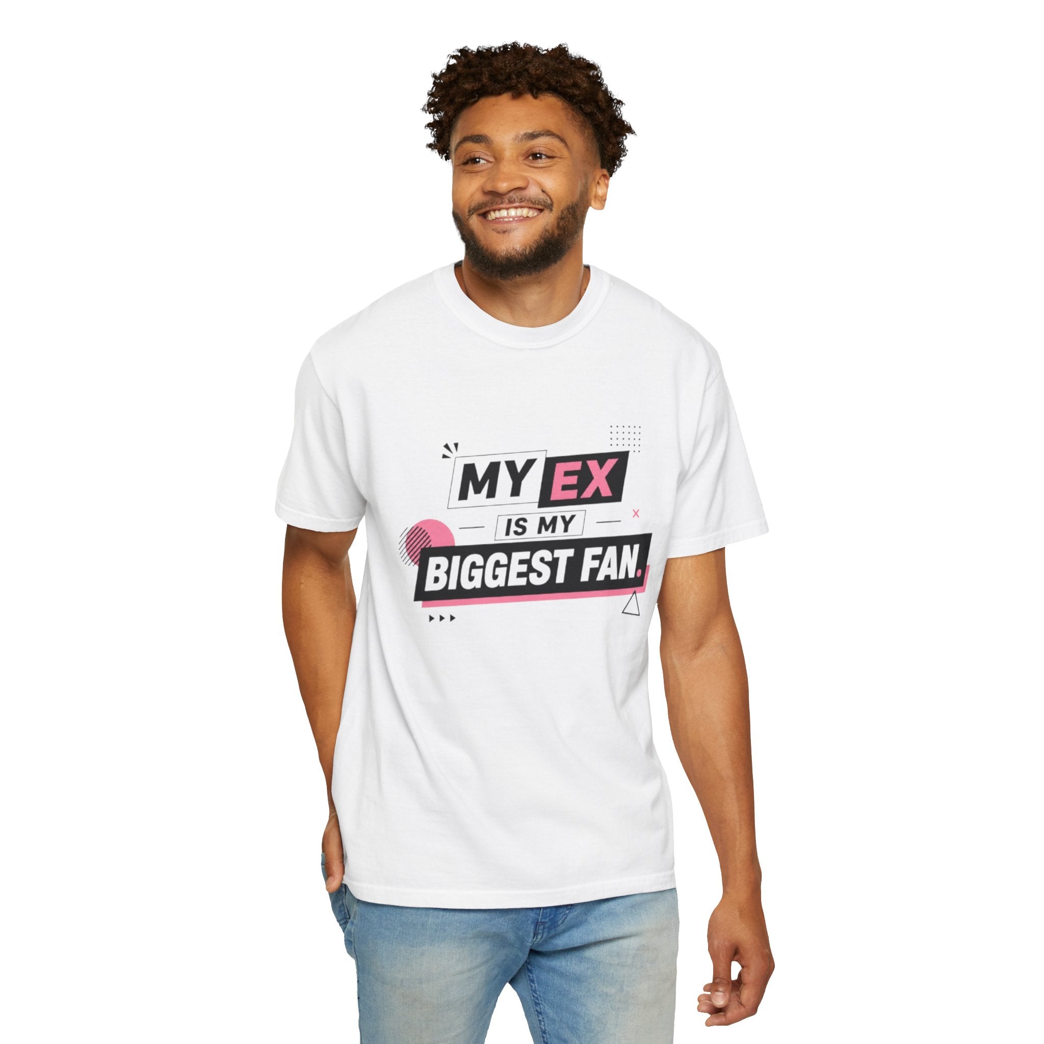 Funny Graphic T-Shirt — "My Ex Is My Biggest Fan" Retro Pink & Black
