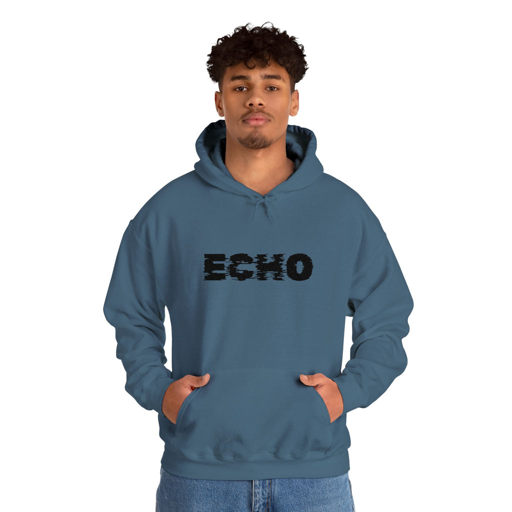 Echo Distressed Logo Hoodie — Retro Grunge Streetwear Pullover