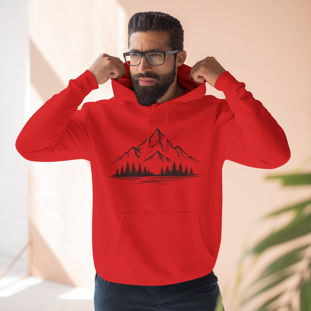 Mountain Pines Hoodie — Minimal Mountain & Forest Graphic Pullover
