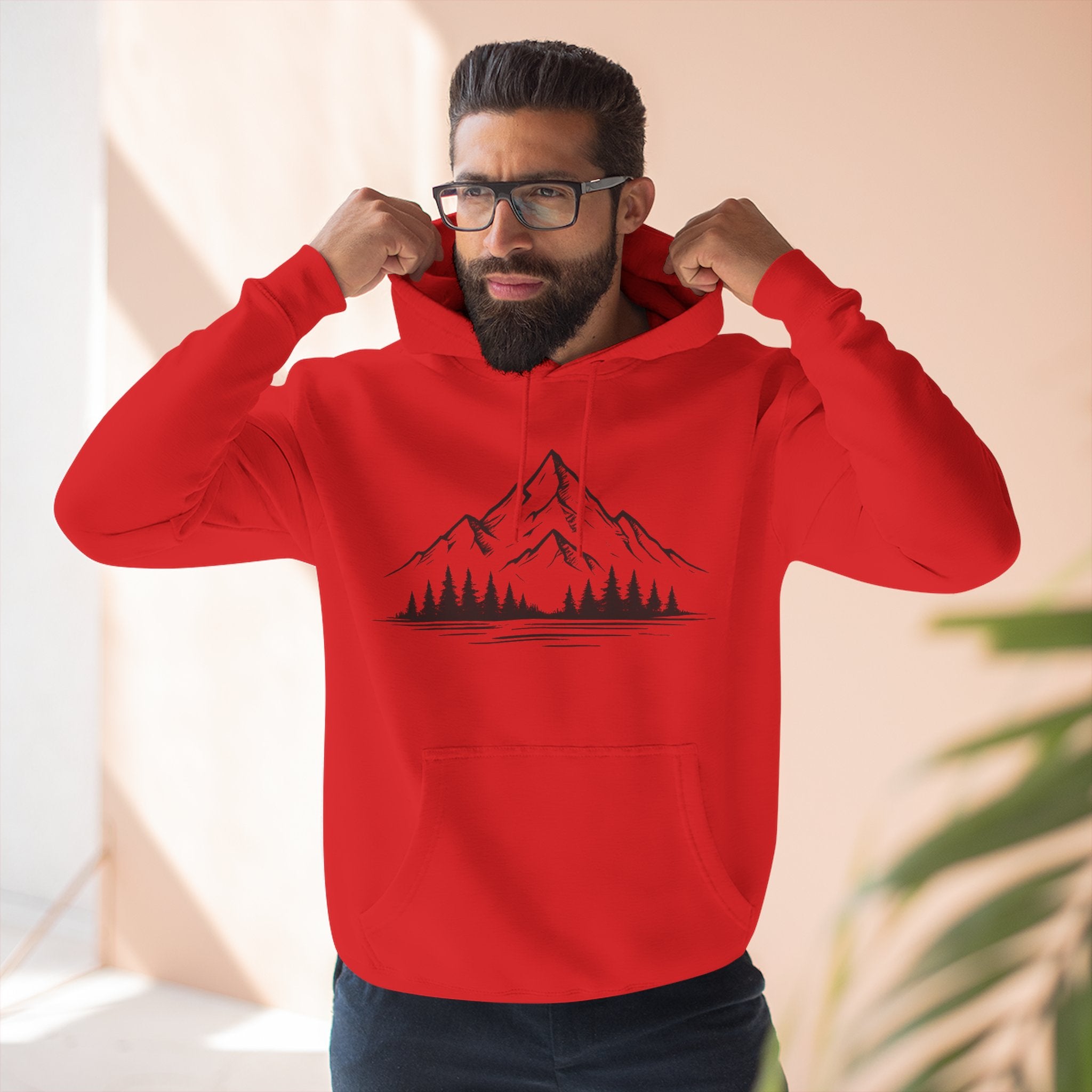 Mountain Pines Hoodie — Minimal Mountain & Forest Graphic Pullover