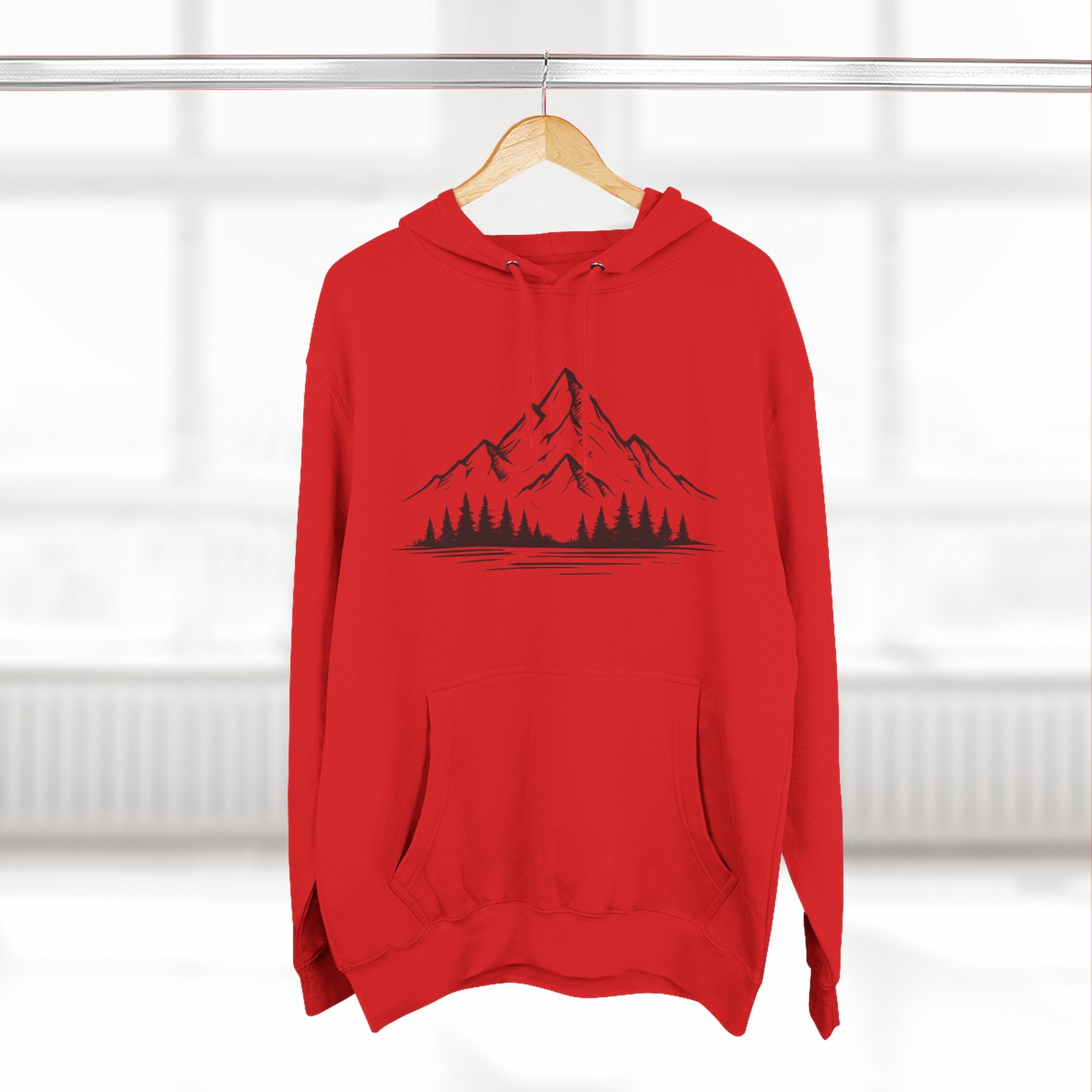 Mountain Pines Hoodie — Minimal Mountain & Forest Graphic Pullover