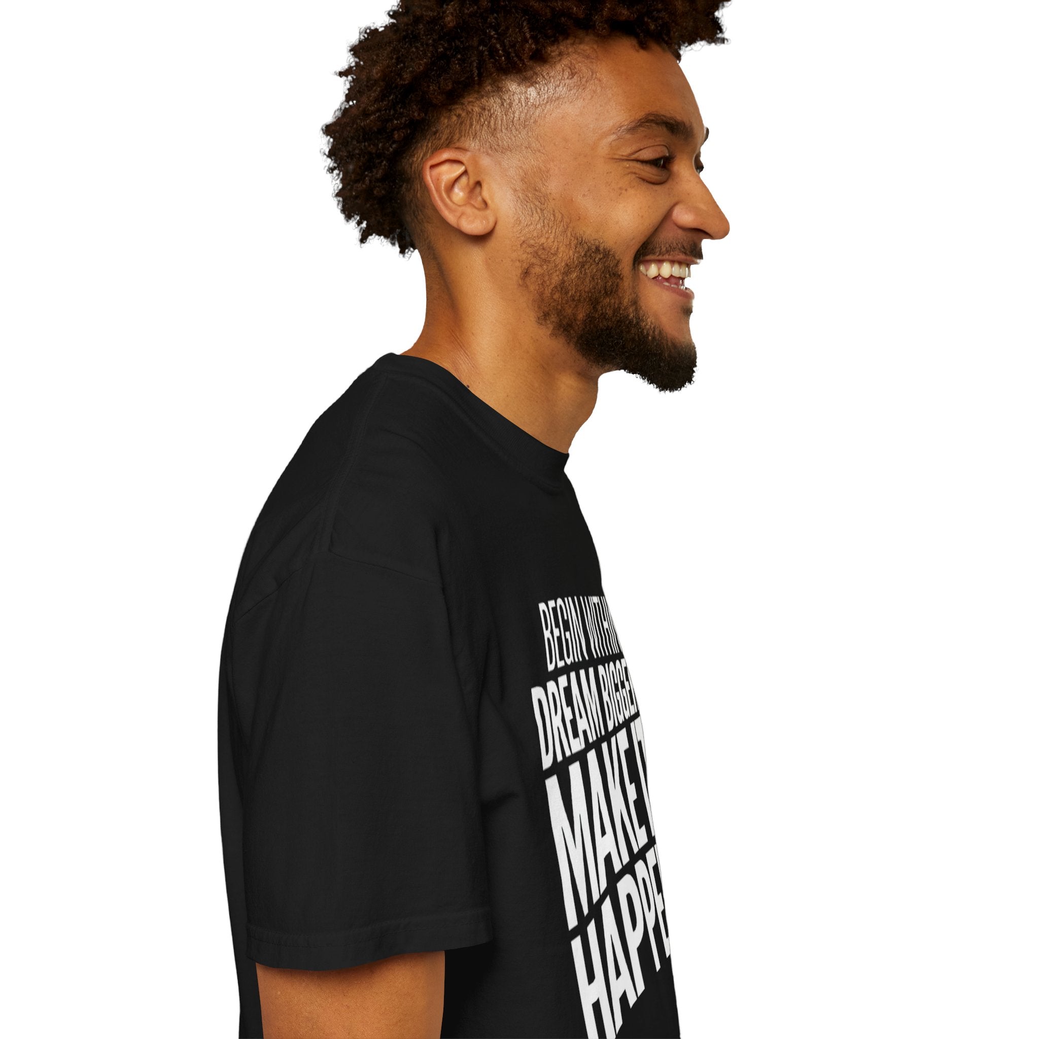 Motivational T-Shirt — “Begin Within. Dream Bigger. Make It Happen.” Inspirational Quote Tee