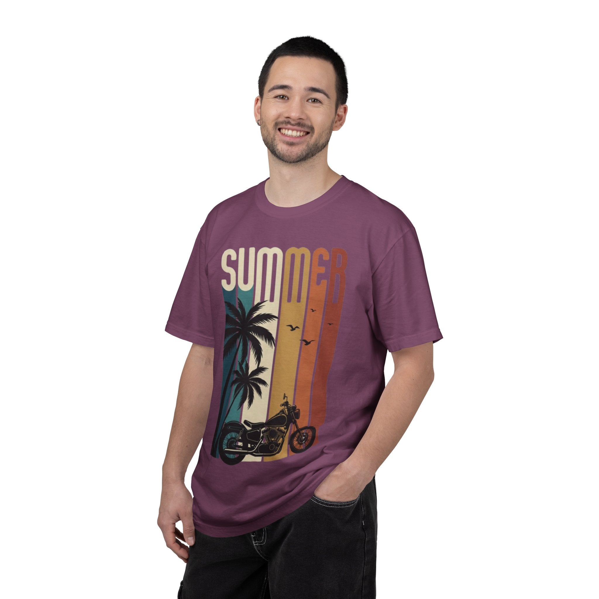 Summer Motorcycle Tee — Retro Palm Tree Beach Graphic T-Shirt