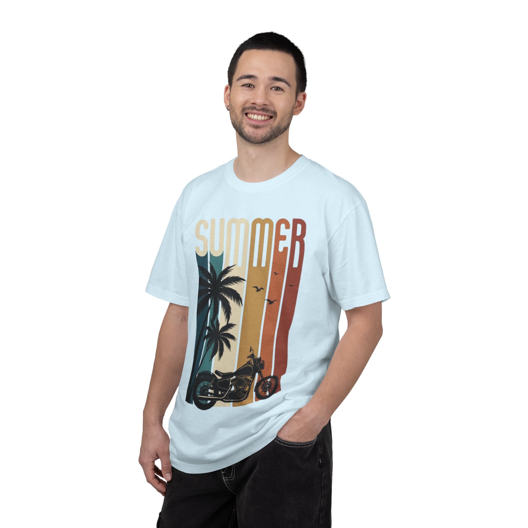 Summer Motorcycle Tee — Retro Palm Tree Beach Graphic T-Shirt