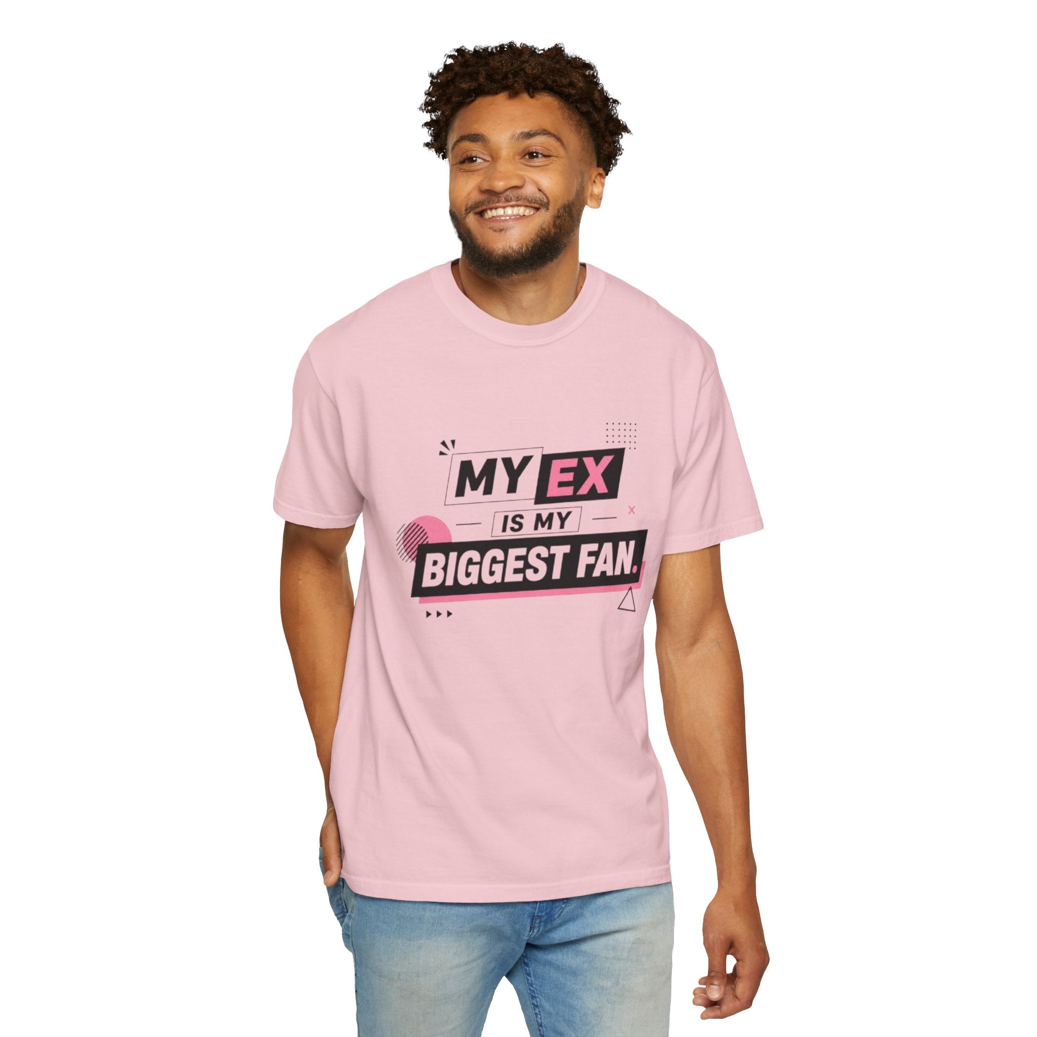 Funny Graphic T-Shirt — "My Ex Is My Biggest Fan" Retro Pink & Black