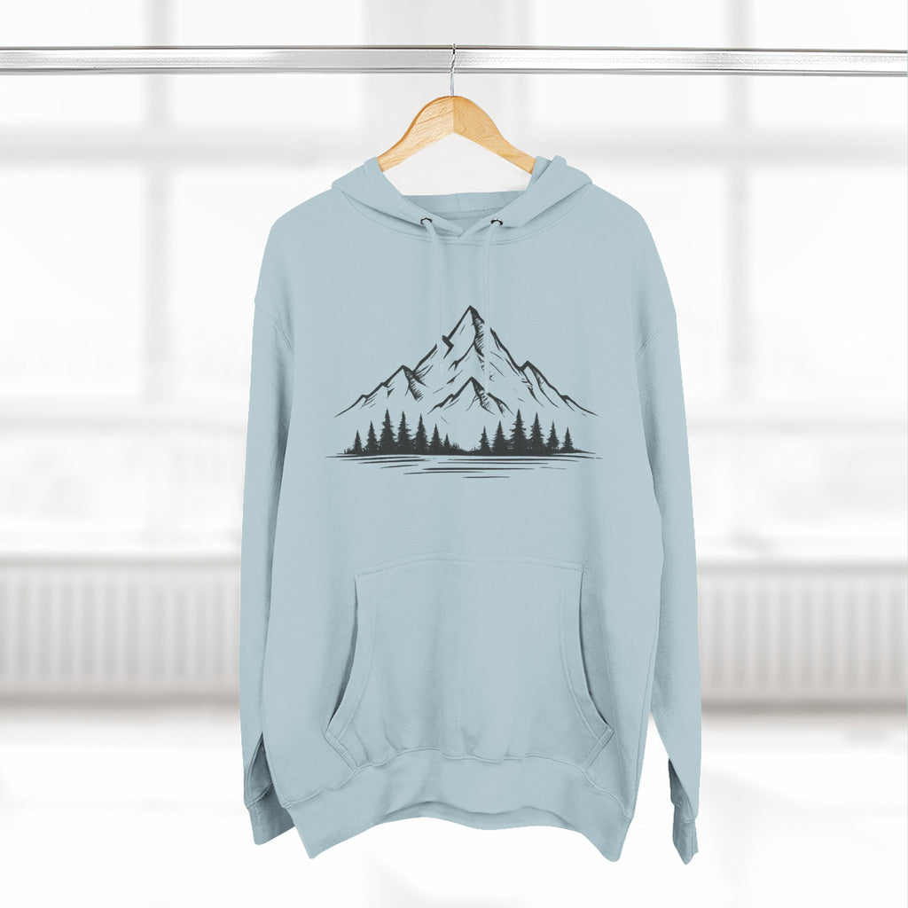 Mountain Pines Hoodie — Minimal Mountain & Forest Graphic Pullover