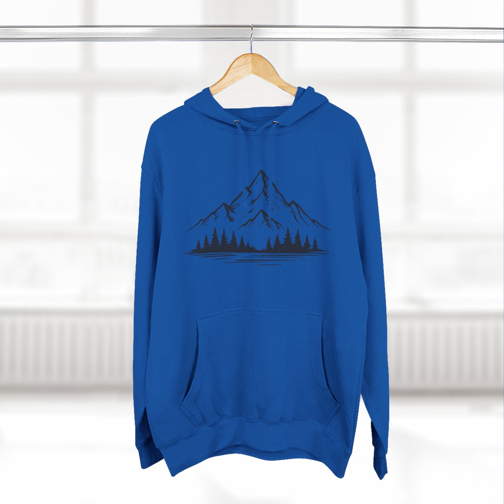 Mountain Pines Hoodie — Minimal Mountain & Forest Graphic Pullover