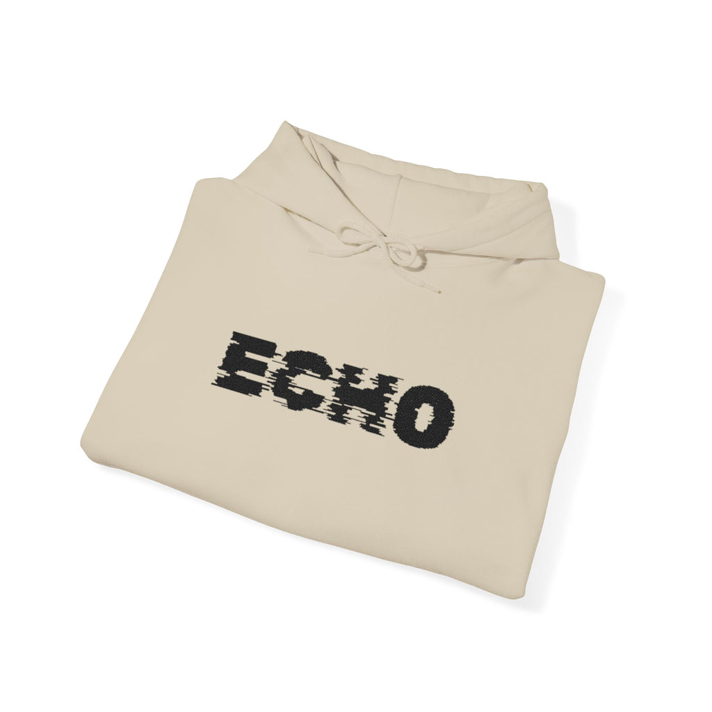 Echo Distressed Logo Hoodie — Retro Grunge Streetwear Pullover